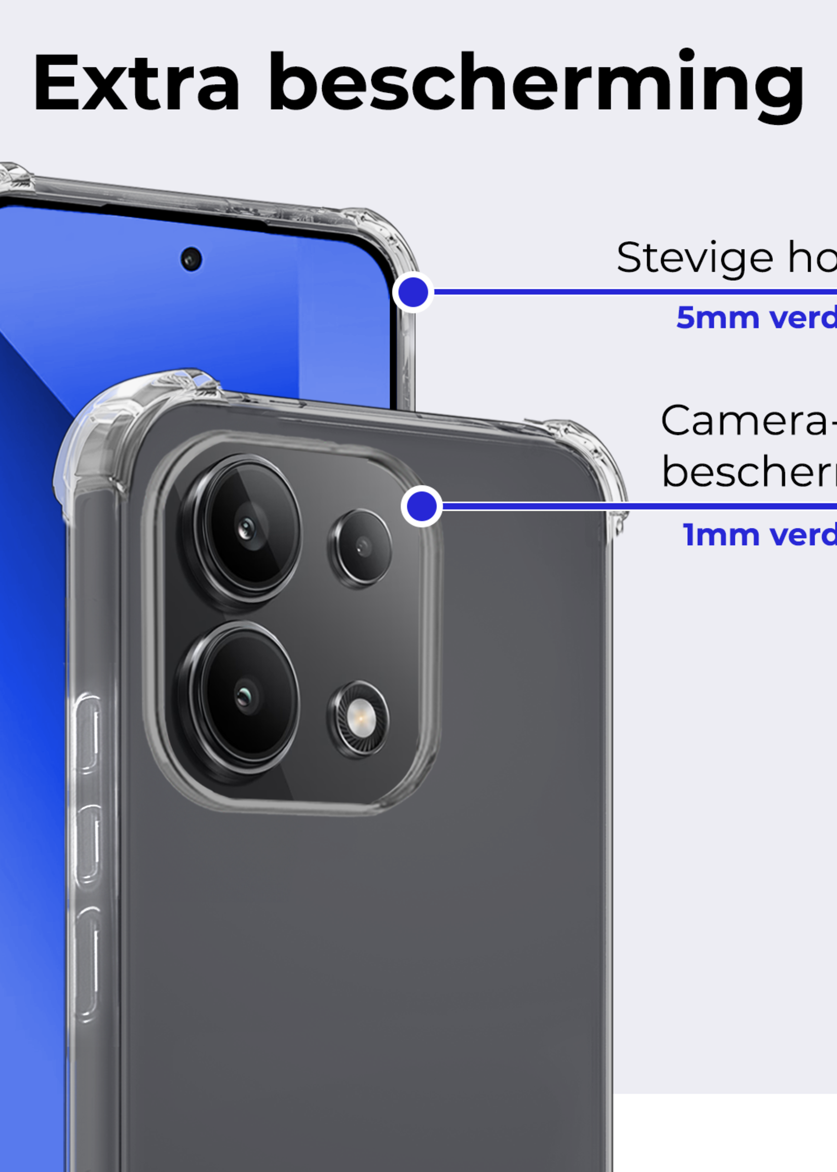 BTH Hoesje Geschikt voor Xiaomi Redmi Note 13 4G Hoesje Siliconen Shock Proof Case Hoes Met 2x Screenprotector - Hoes Geschikt voor Xiaomi Redmi Note 13 4G Hoes Cover Case Shockproof - Transparant