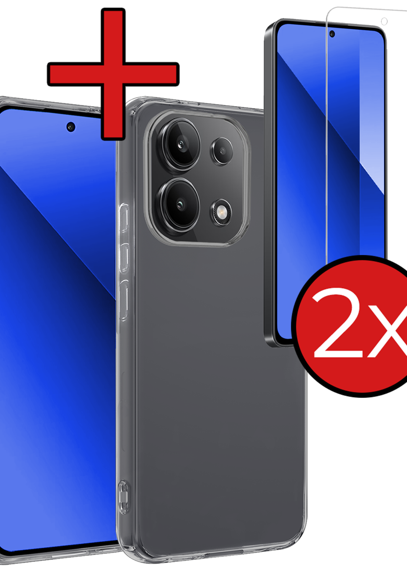 BTH Hoesje Geschikt voor Xiaomi Redmi Note 13 4G Hoesje Siliconen Case Hoes Met 2x Screenprotector - Hoes Geschikt voor Xiaomi Redmi Note 13 4G Hoes Cover Case - Transparant