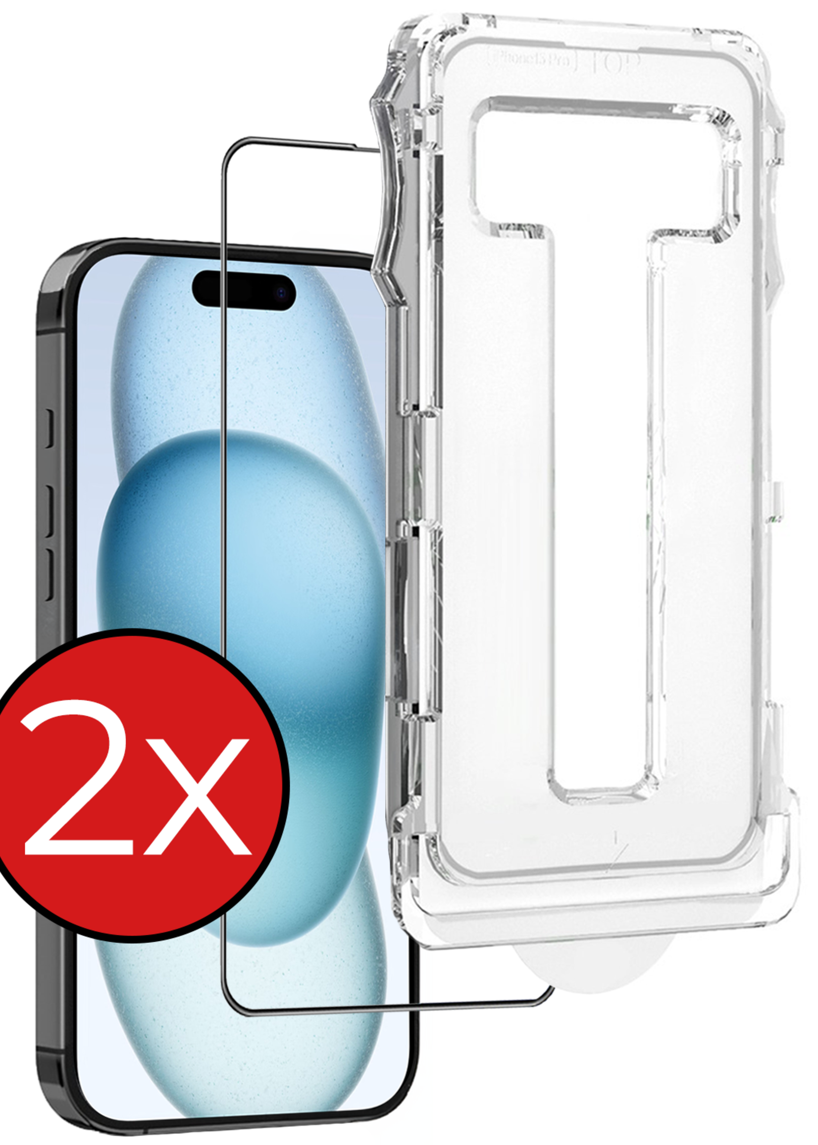 BTH Screenprotector Geschikt voor iPhone 15 Plus Screenprotector Met Uitlijningstool Flexibel Glas Full Cover - Screenprotector Geschikt voor iPhone 15 Plus Screen Protector Met Installatie Kit - 2 PACK
