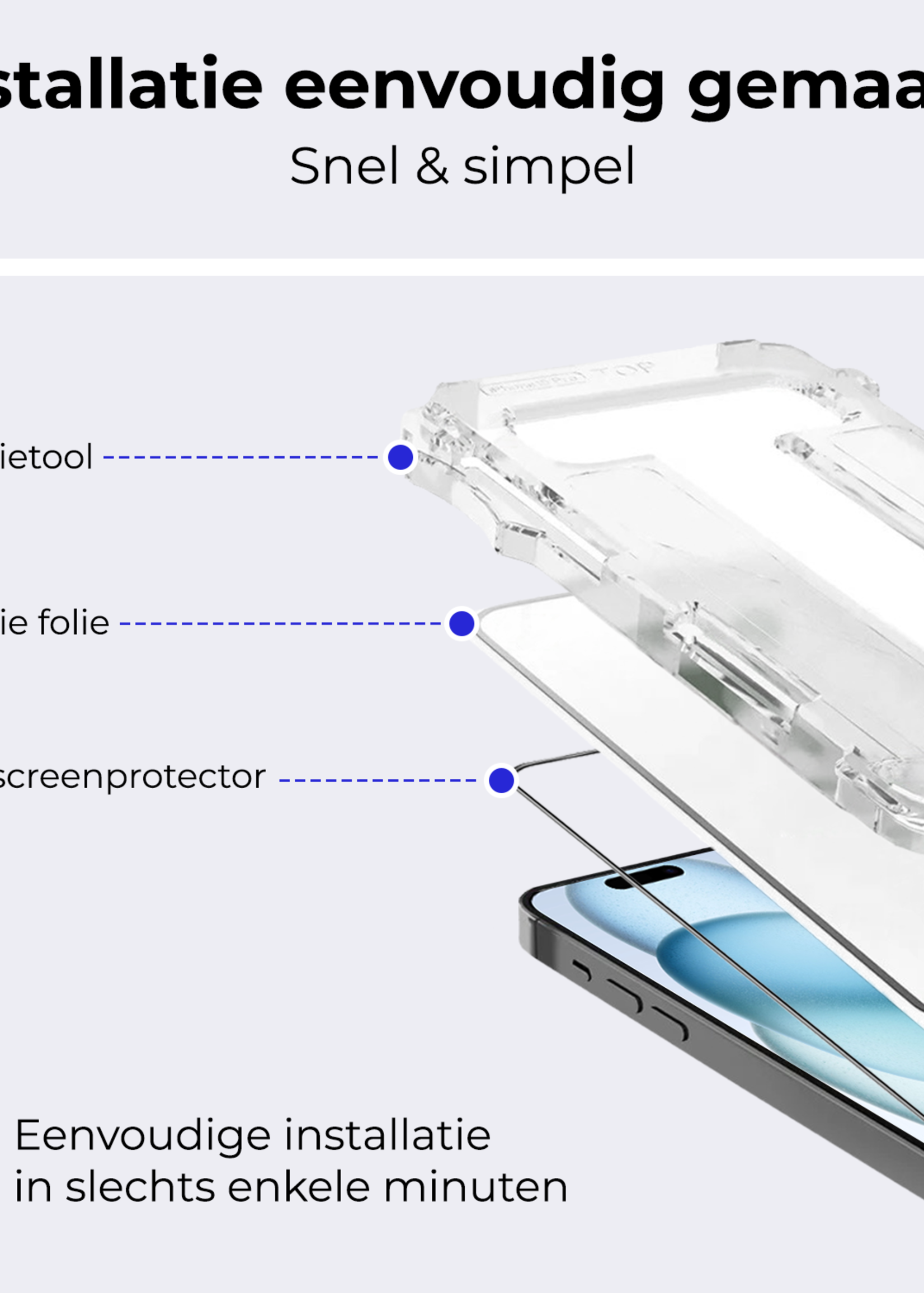 BTH Screenprotector Geschikt voor iPhone 15 Plus Screenprotector Met Uitlijningstool Flexibel Glas Full Cover - Screenprotector Geschikt voor iPhone 15 Plus Screen Protector Met Installatie Kit - 2 PACK