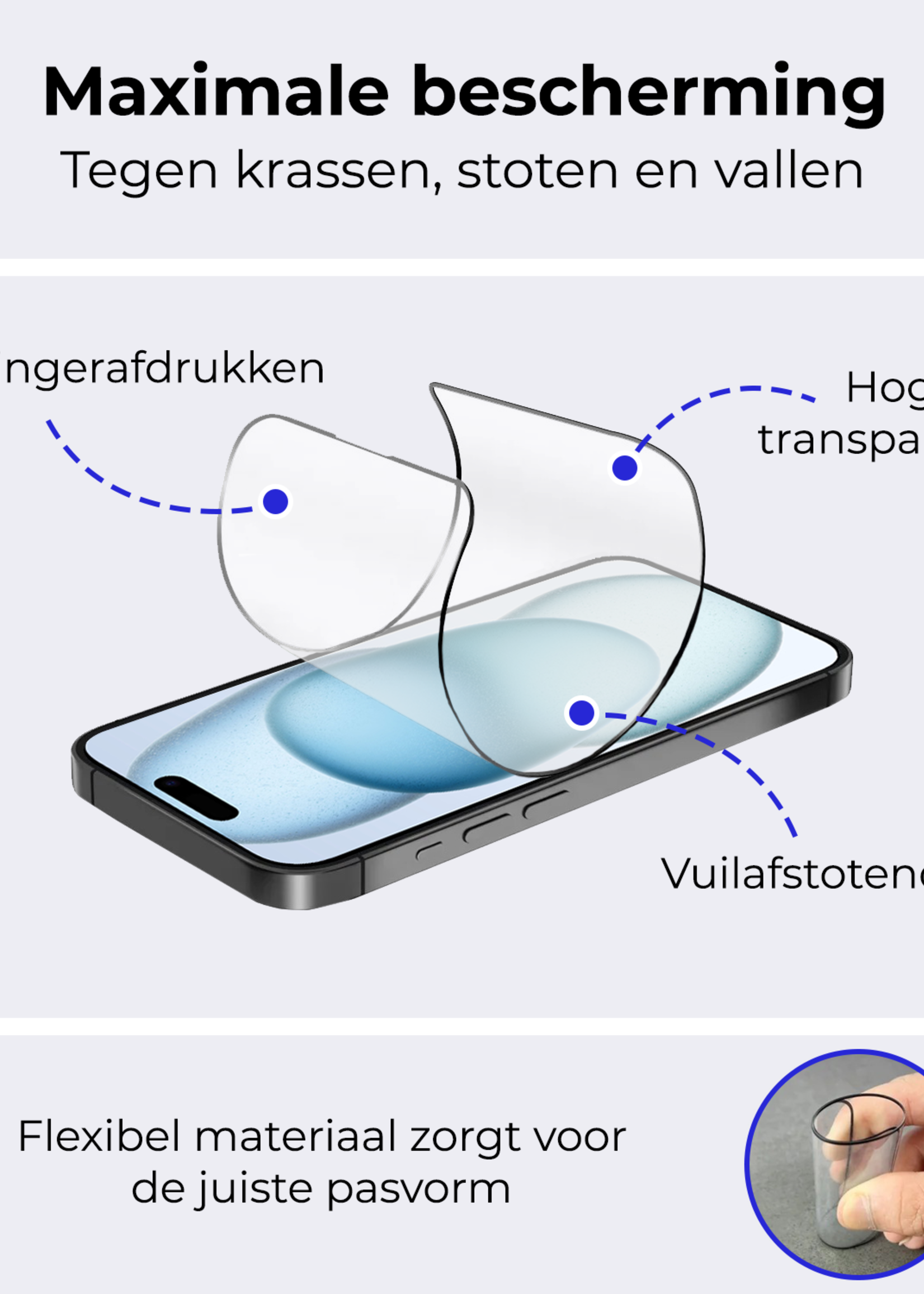 BTH Screenprotector Geschikt voor iPhone 15 Plus Screenprotector Met Uitlijningstool Flexibel Glas Full Cover - Screenprotector Geschikt voor iPhone 15 Plus Screen Protector Met Installatie Kit - 2 PACK