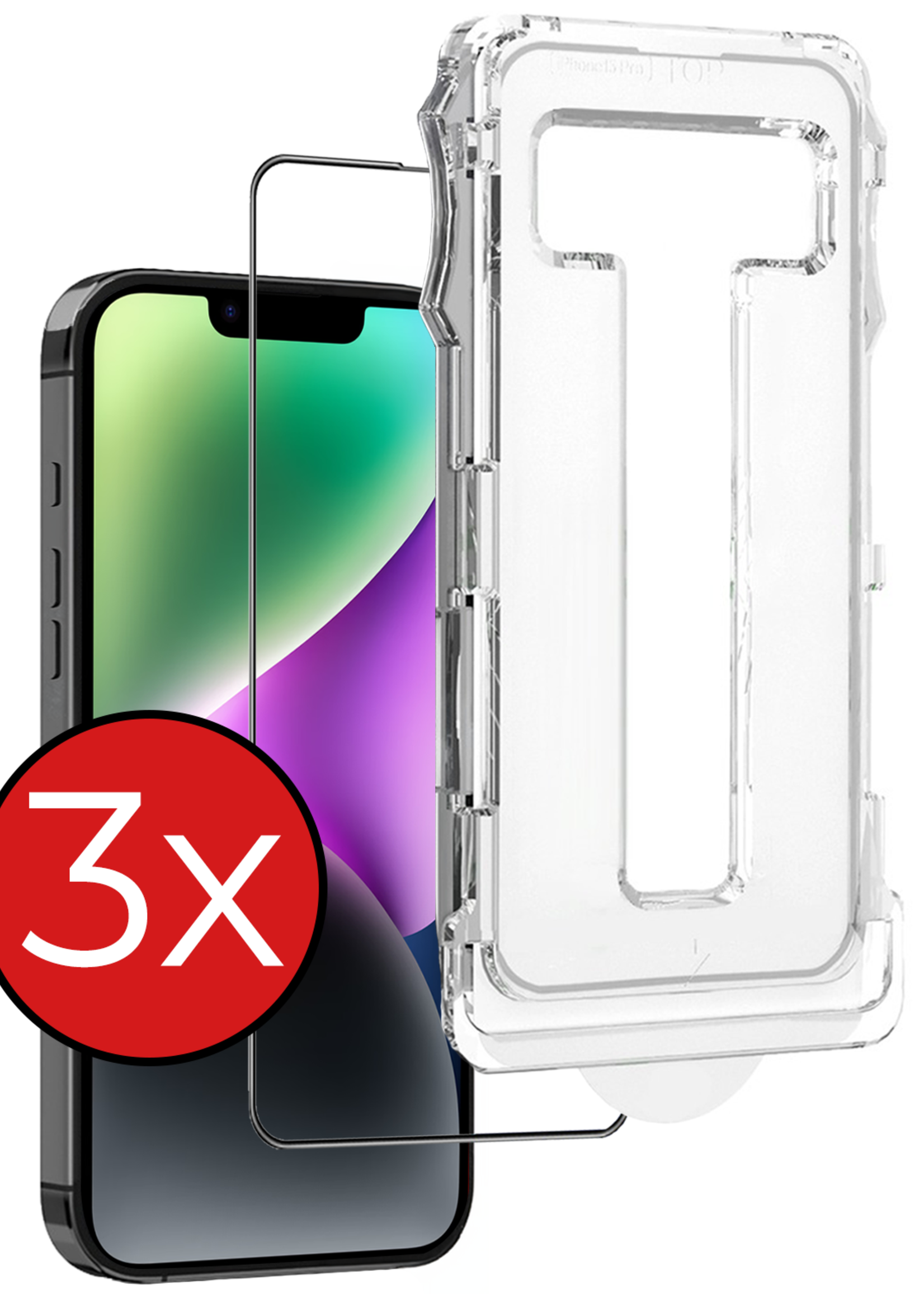 BTH Screenprotector Geschikt voor iPhone 14 Screenprotector Met Uitlijningstool Flexibel Glas Full Cover - Screenprotector Geschikt voor iPhone 14 Screen Protector Met Installatie Kit - 3 PACK