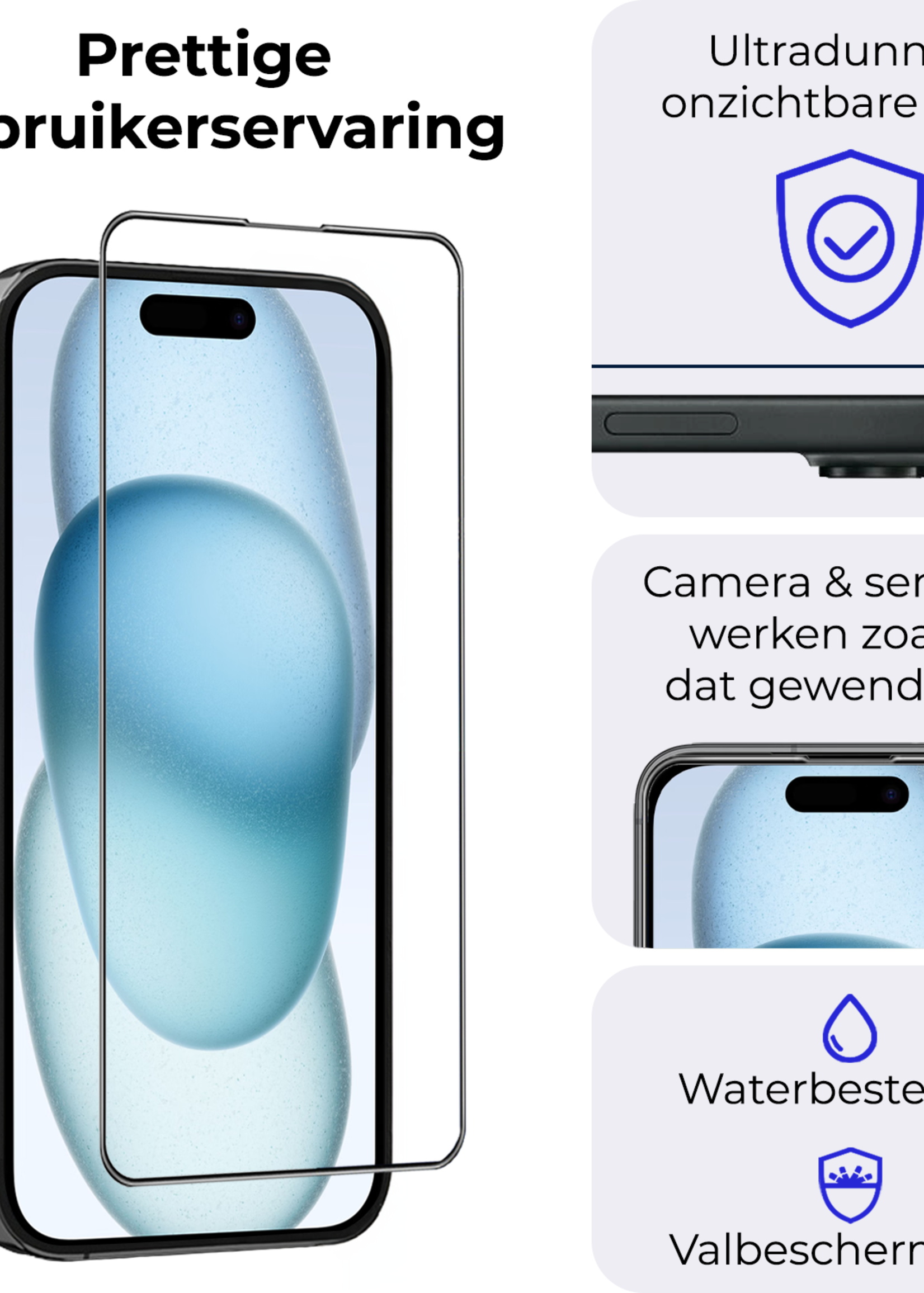 BTH Screenprotector Geschikt voor iPhone 15 Plus Screenprotector Met Uitlijningstool Flexibel Glas Full Cover - Screenprotector Geschikt voor iPhone 15 Plus Screen Protector Met Installatie Kit - 2 PACK