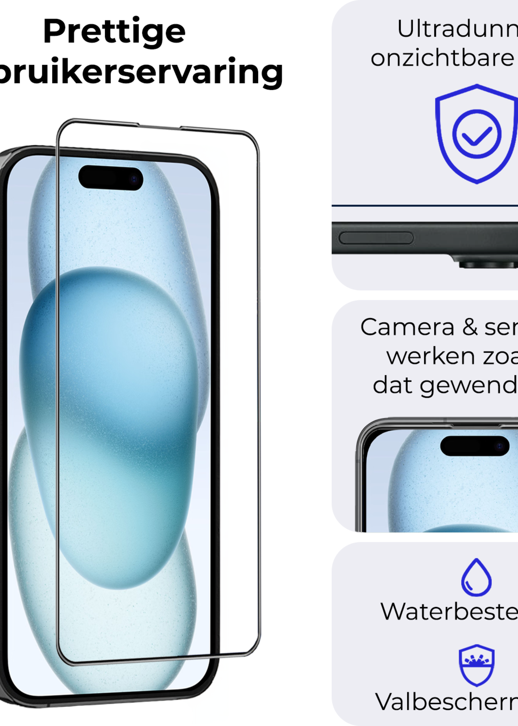 BTH Screenprotector Geschikt voor iPhone 15 Screenprotector Met Uitlijningstool Flexibel Glas Full Cover - Screenprotector Geschikt voor iPhone 15 Screen Protector Met Installatie Kit - 2 PACK