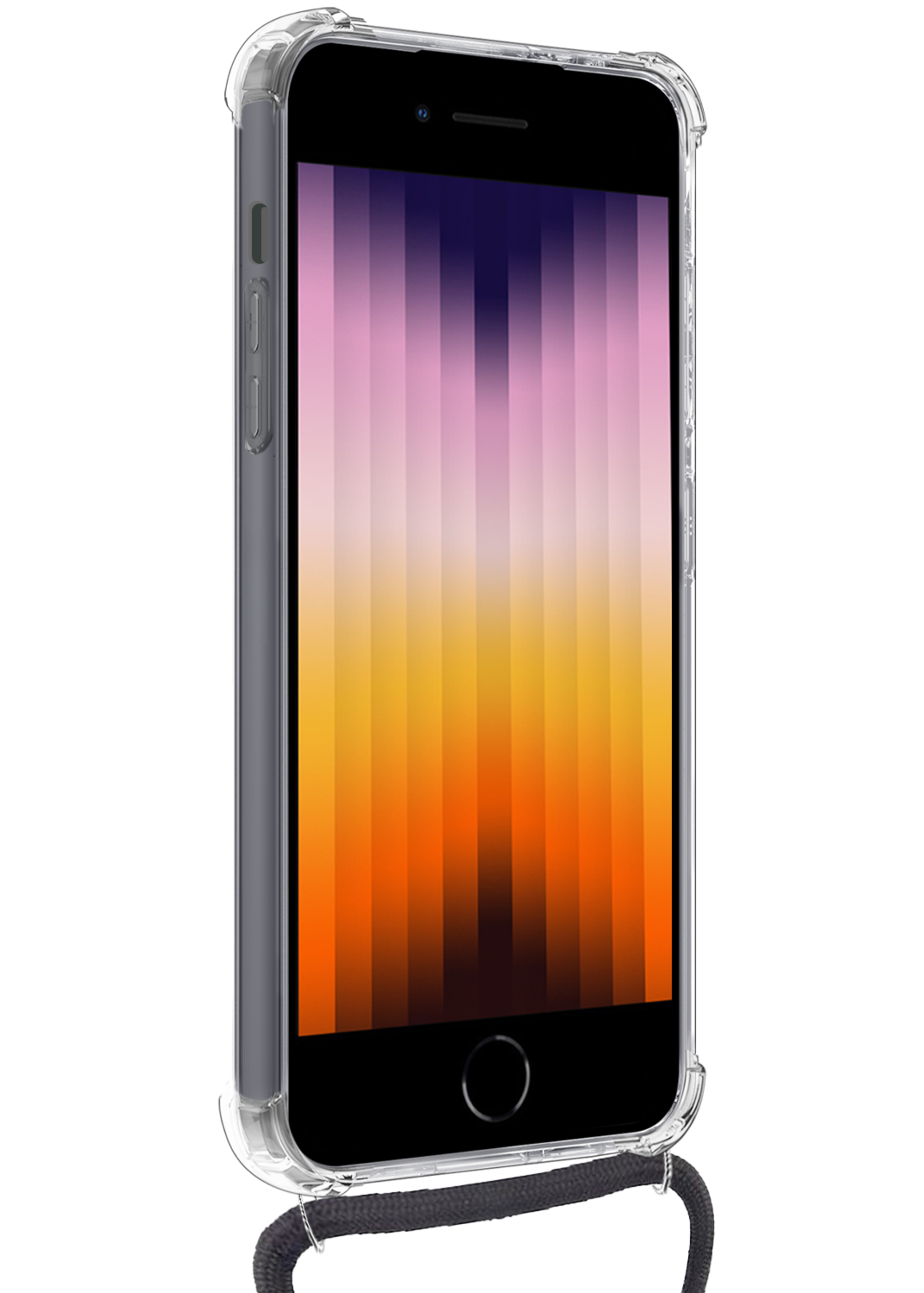 BTH Hoesje Geschikt voor iPhone 7 Hoesje Met Telefoonkoord en Pasjeshouder Siliconen - Hoes Geschikt voor iPhone 7 Hoesje Met Kaarthouder Shock Proof Case - Transparant - 2 PACK