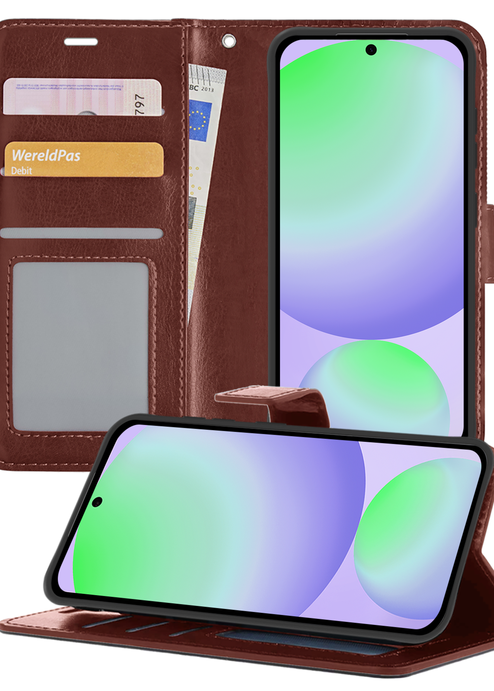 BTH Hoesje Geschikt voor Samsung S24 FE Hoesje Book Case Hoes Portemonnee Cover Walletcase - Hoes Geschikt voor Samsung Galaxy S24 FE Hoes Bookcase Hoesje - Bruin