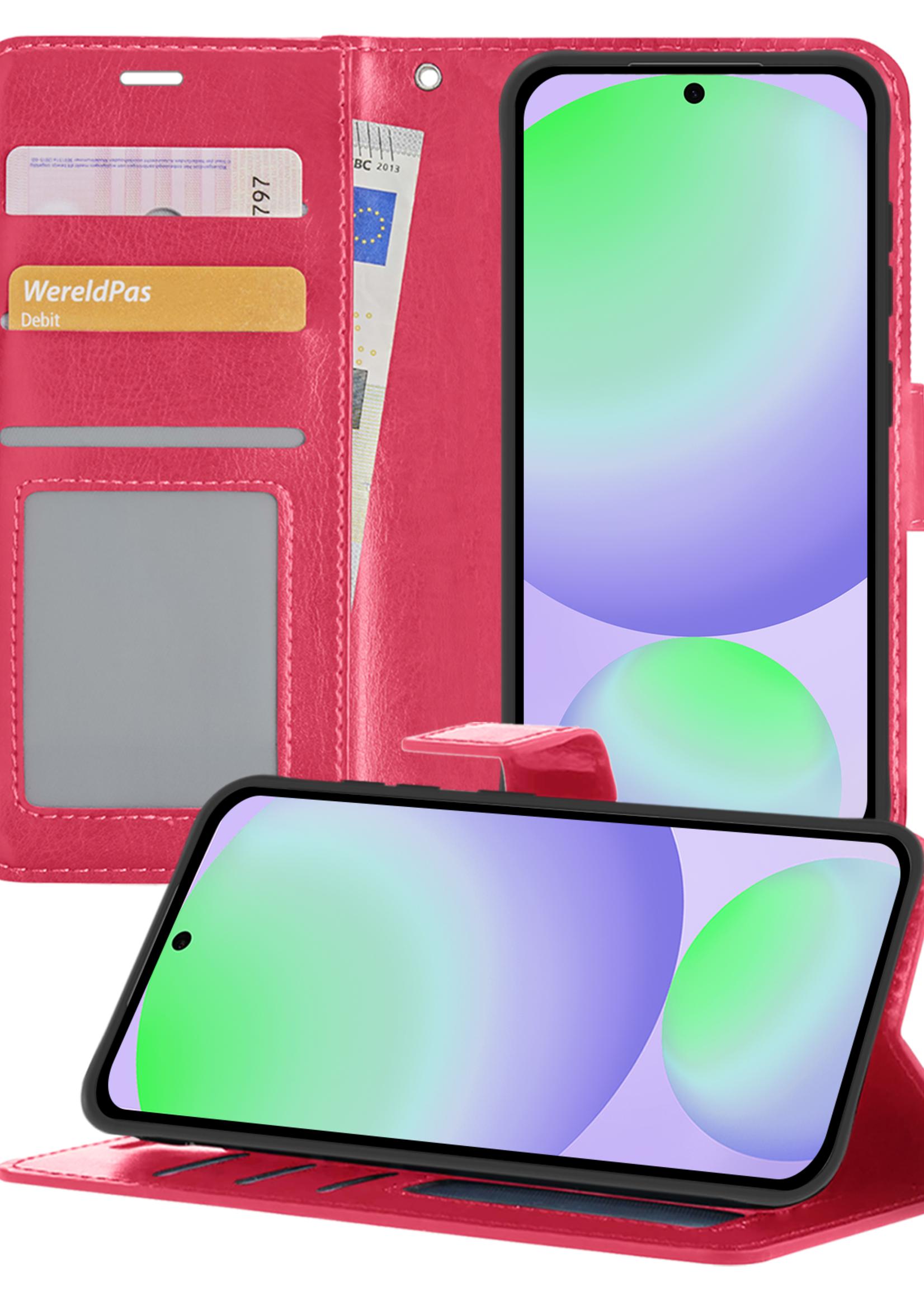 BTH Hoesje Geschikt voor Samsung S24 FE Hoesje Book Case Hoes Portemonnee Cover Walletcase - Hoes Geschikt voor Samsung Galaxy S24 FE Hoes Bookcase Hoesje - Donkerroze