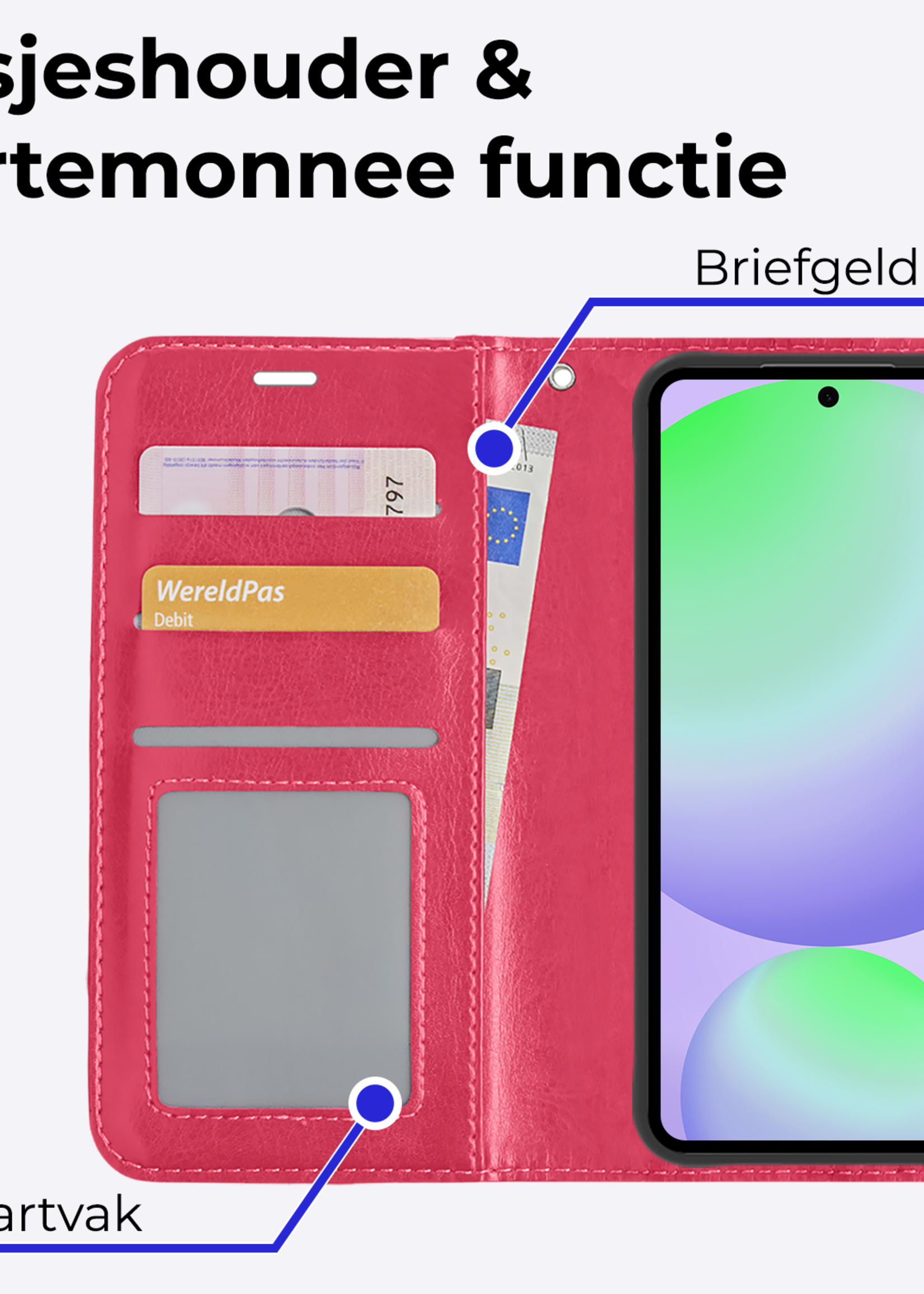 BTH Hoesje Geschikt voor Samsung S24 FE Hoesje Book Case Hoes Portemonnee Cover Walletcase - Hoes Geschikt voor Samsung Galaxy S24 FE Hoes Bookcase Hoesje - Donkerroze
