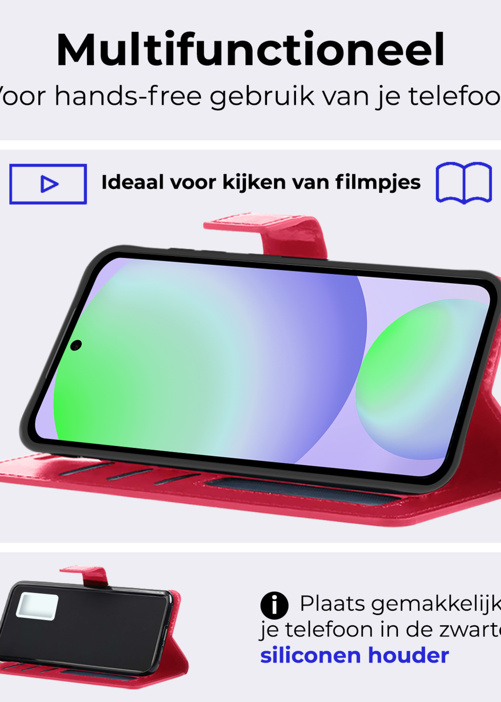 BTH Hoesje Geschikt voor Samsung S24 FE Hoesje Book Case Hoes Portemonnee Cover Walletcase - Hoes Geschikt voor Samsung Galaxy S24 FE Hoes Bookcase Hoesje - Donkerroze