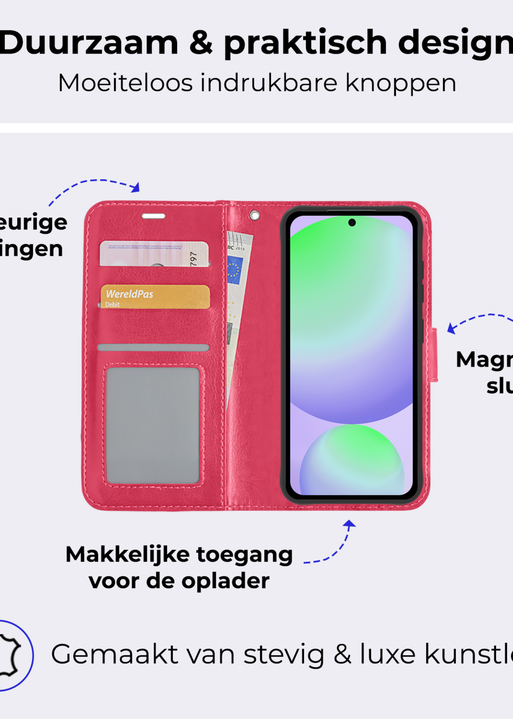 BTH Hoesje Geschikt voor Samsung S24 FE Hoesje Book Case Hoes Portemonnee Cover Walletcase - Hoes Geschikt voor Samsung Galaxy S24 FE Hoes Bookcase Hoesje - Donkerroze
