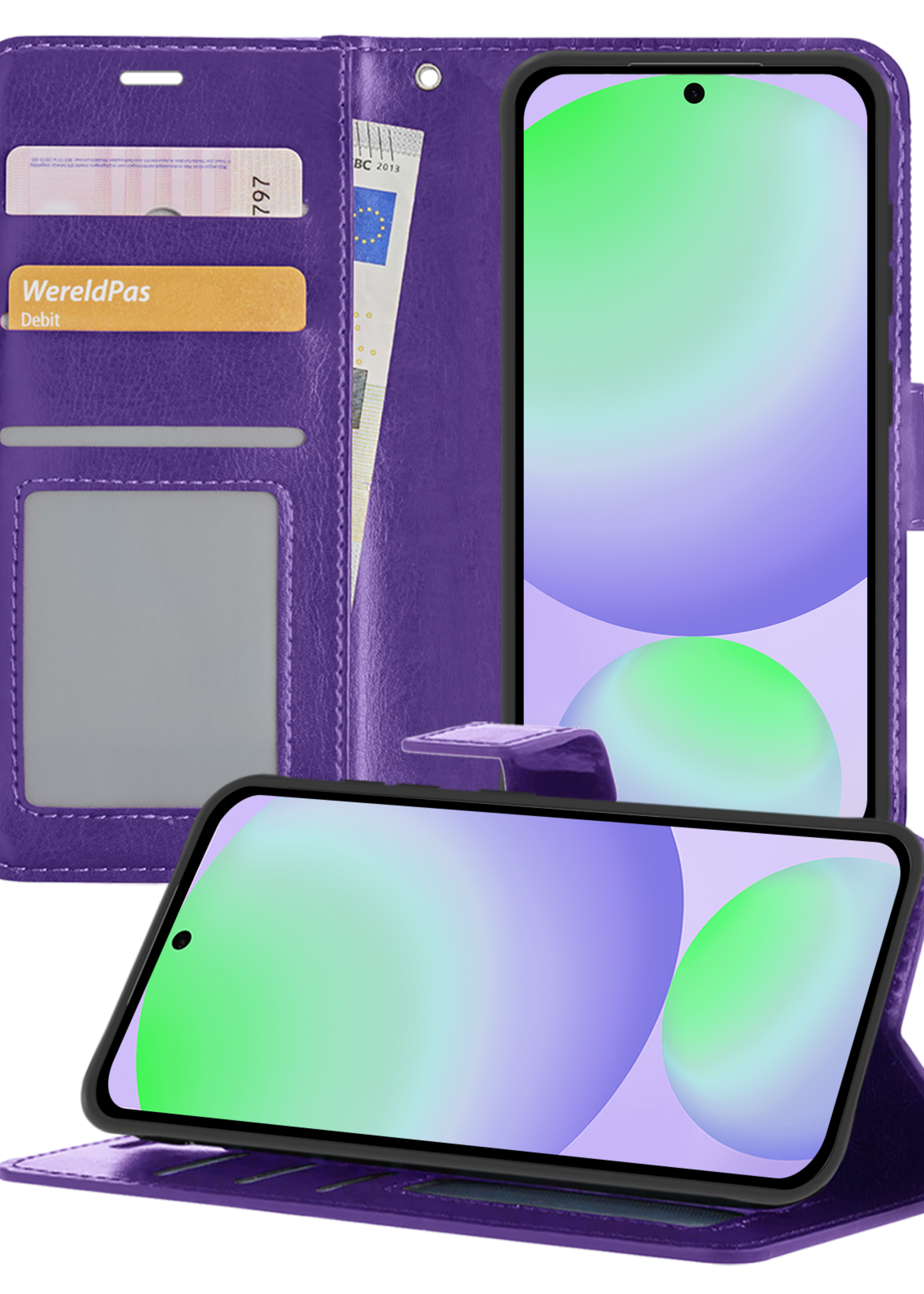 BTH Hoesje Geschikt voor Samsung S24 FE Hoesje Book Case Hoes Portemonnee Cover Walletcase - Hoes Geschikt voor Samsung Galaxy S24 FE Hoes Bookcase Hoesje - Paars