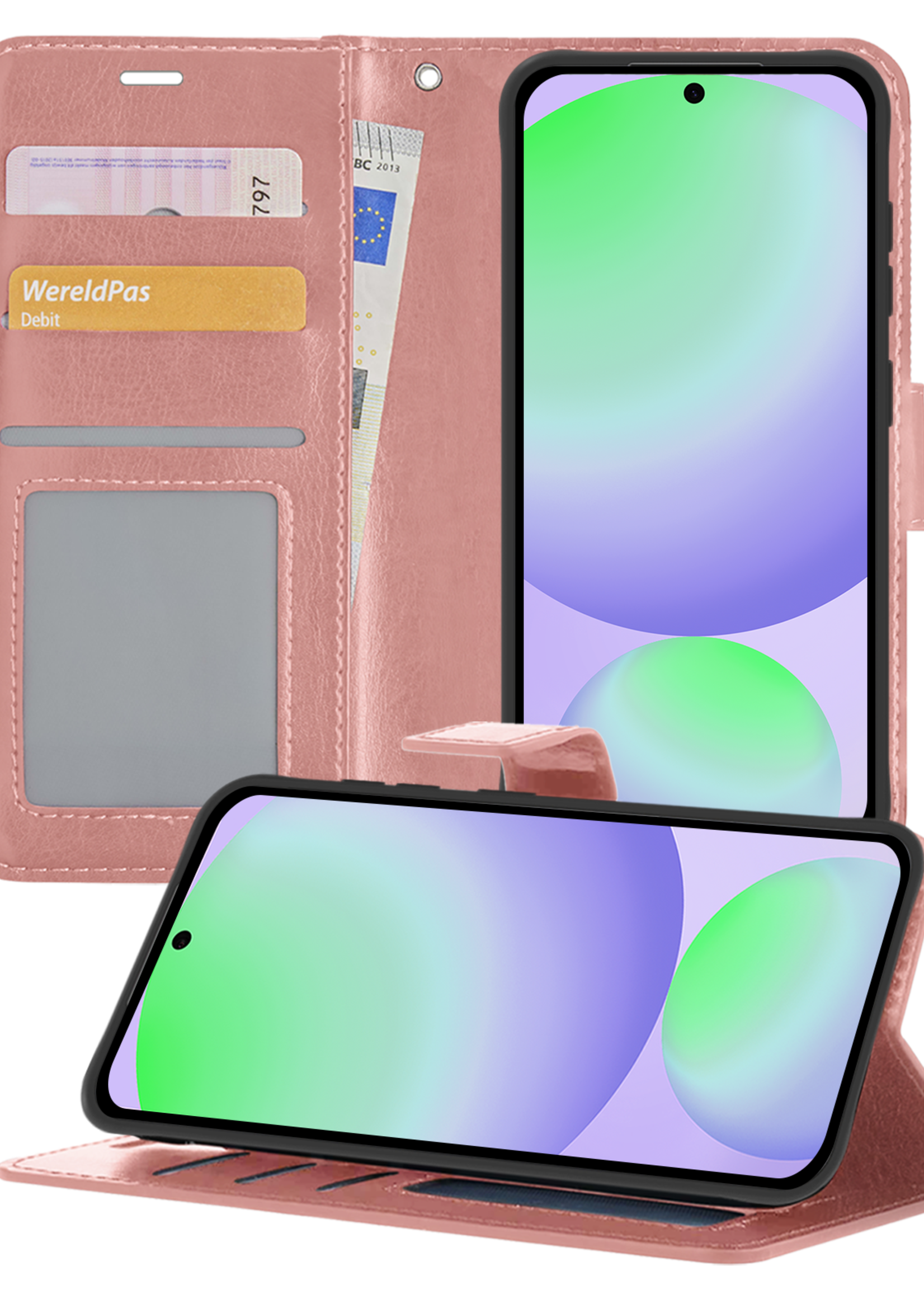BTH Hoesje Geschikt voor Samsung S24 FE Hoesje Book Case Hoes Portemonnee Cover Walletcase - Hoes Geschikt voor Samsung Galaxy S24 FE Hoes Bookcase Hoesje - Rosé goud