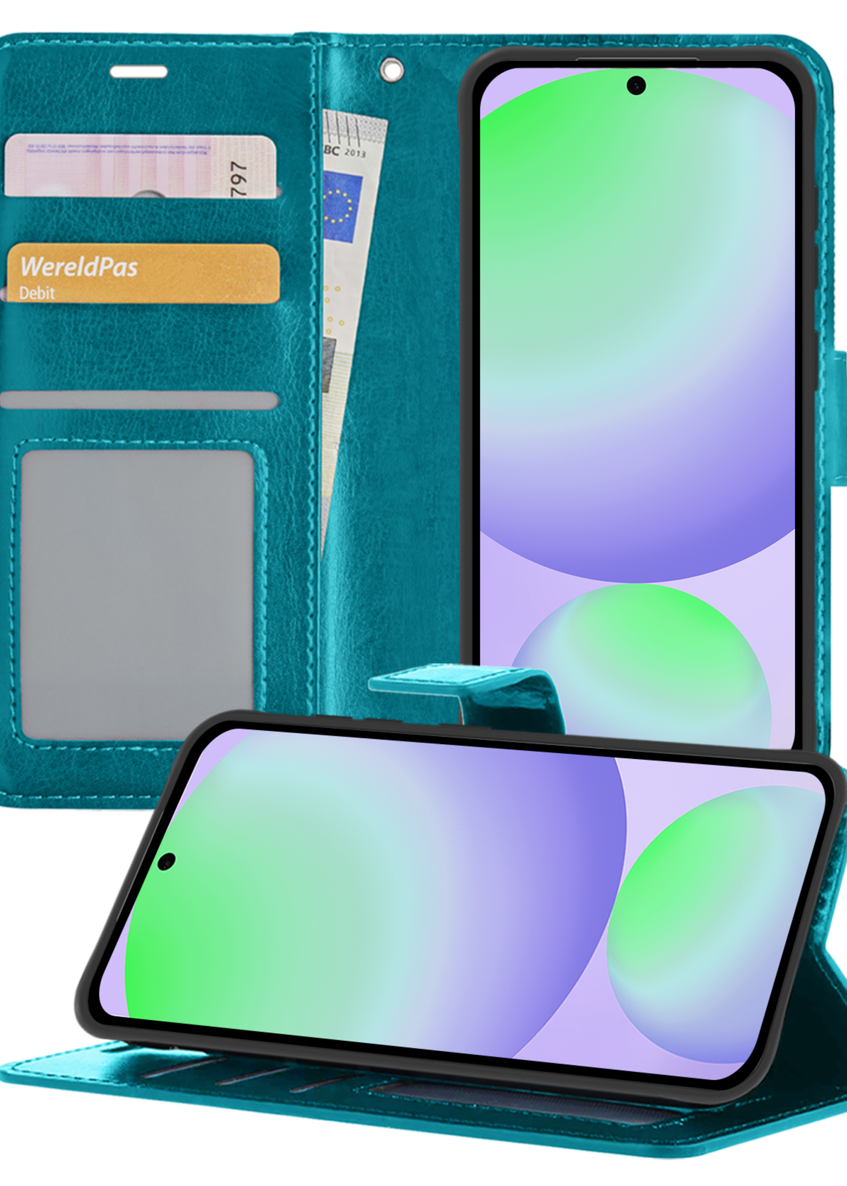 BTH Hoesje Geschikt voor Samsung S24 FE Hoesje Book Case Hoes Portemonnee Cover Walletcase - Hoes Geschikt voor Samsung Galaxy S24 FE Hoes Bookcase Hoesje - Turquoise