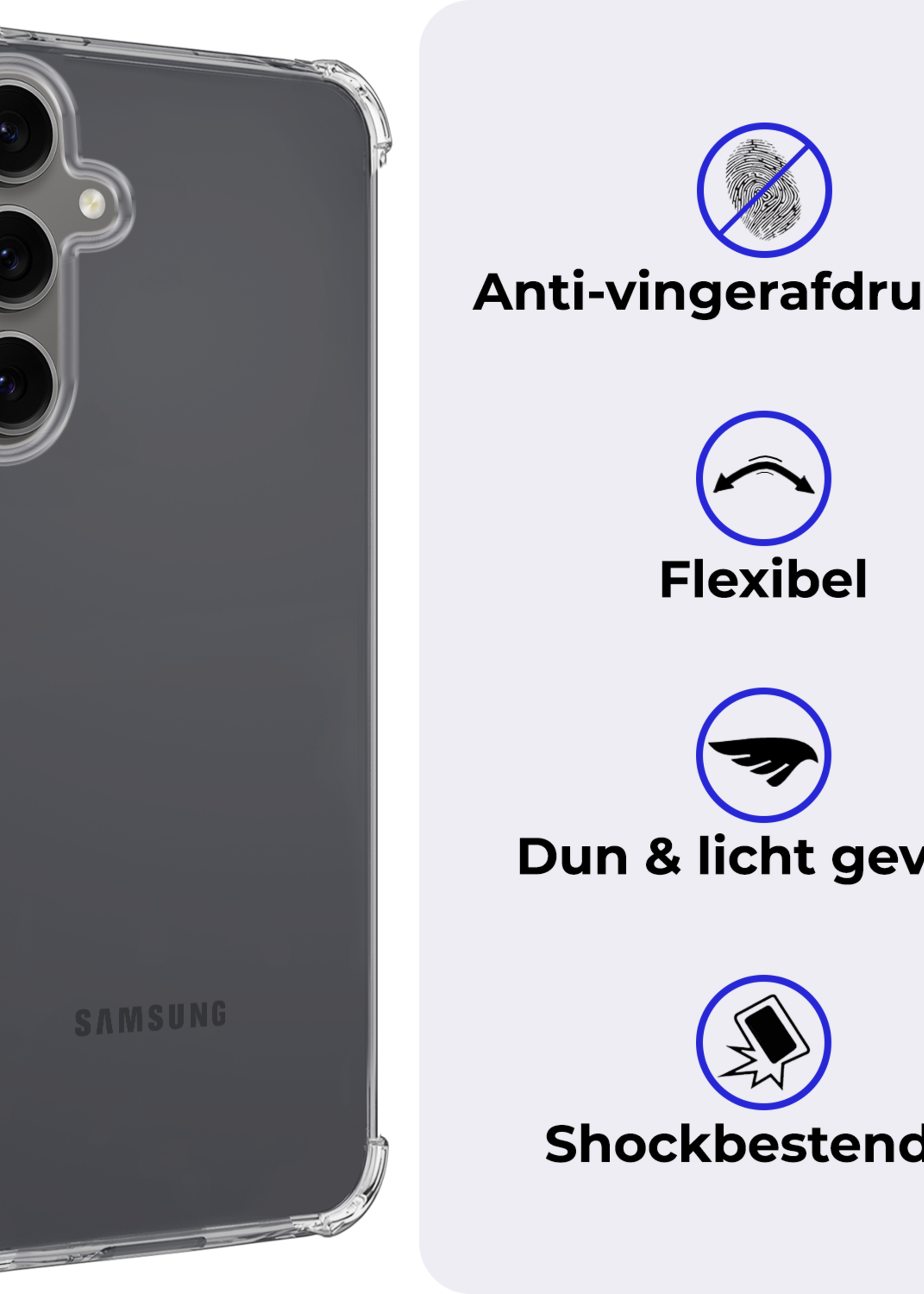 BTH Hoesje Geschikt voor Samsung S24 FE Hoesje Siliconen Shock Proof Case Hoes - Hoes Geschikt voor Samsung Galaxy S24 FE Hoes Cover Case Shockproof - Transparant - 2 PACK