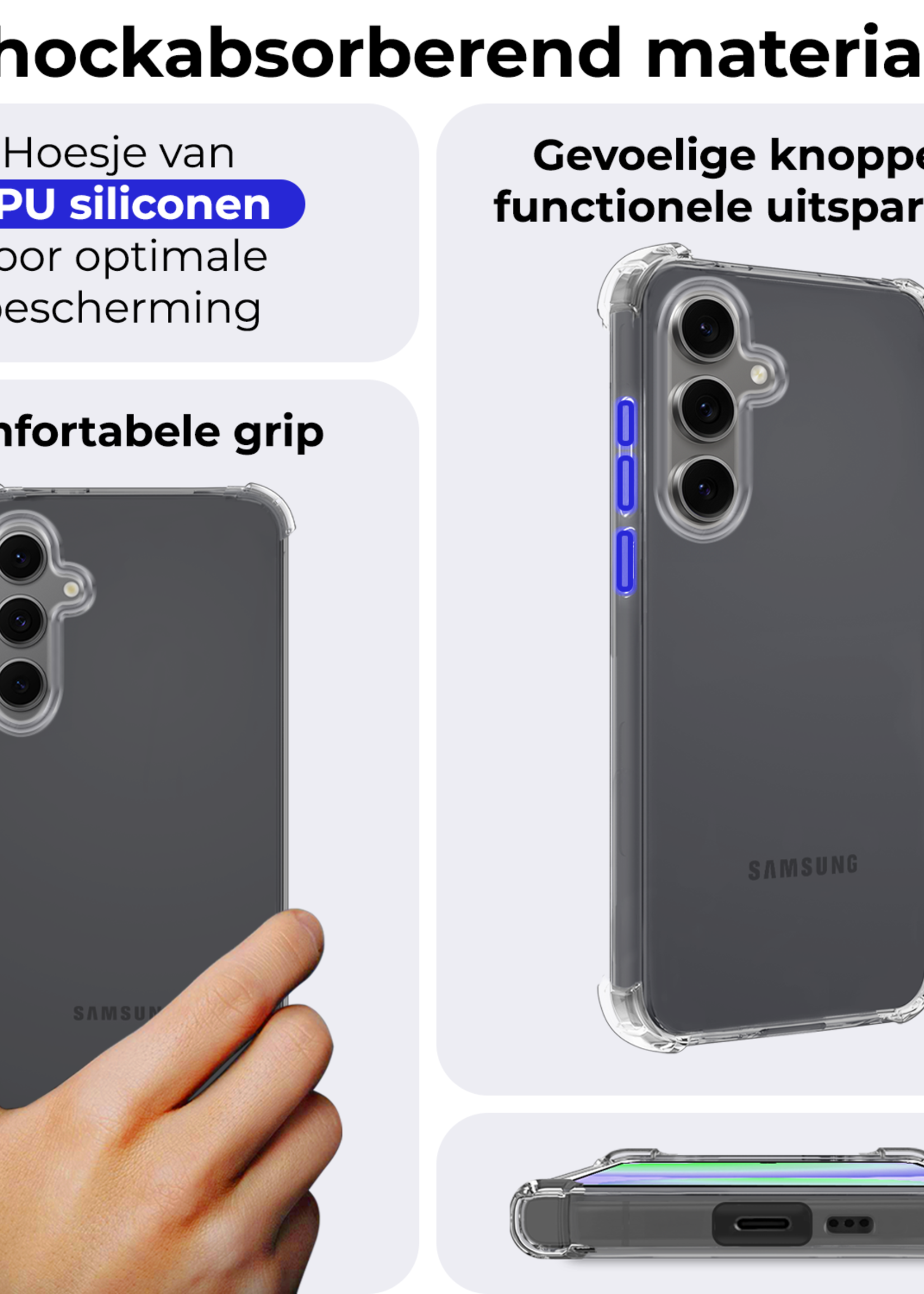 BTH Hoesje Geschikt voor Samsung S24 FE Hoesje Siliconen Shock Proof Case Hoes - Hoes Geschikt voor Samsung Galaxy S24 FE Hoes Cover Case Shockproof - Transparant - 2 PACK