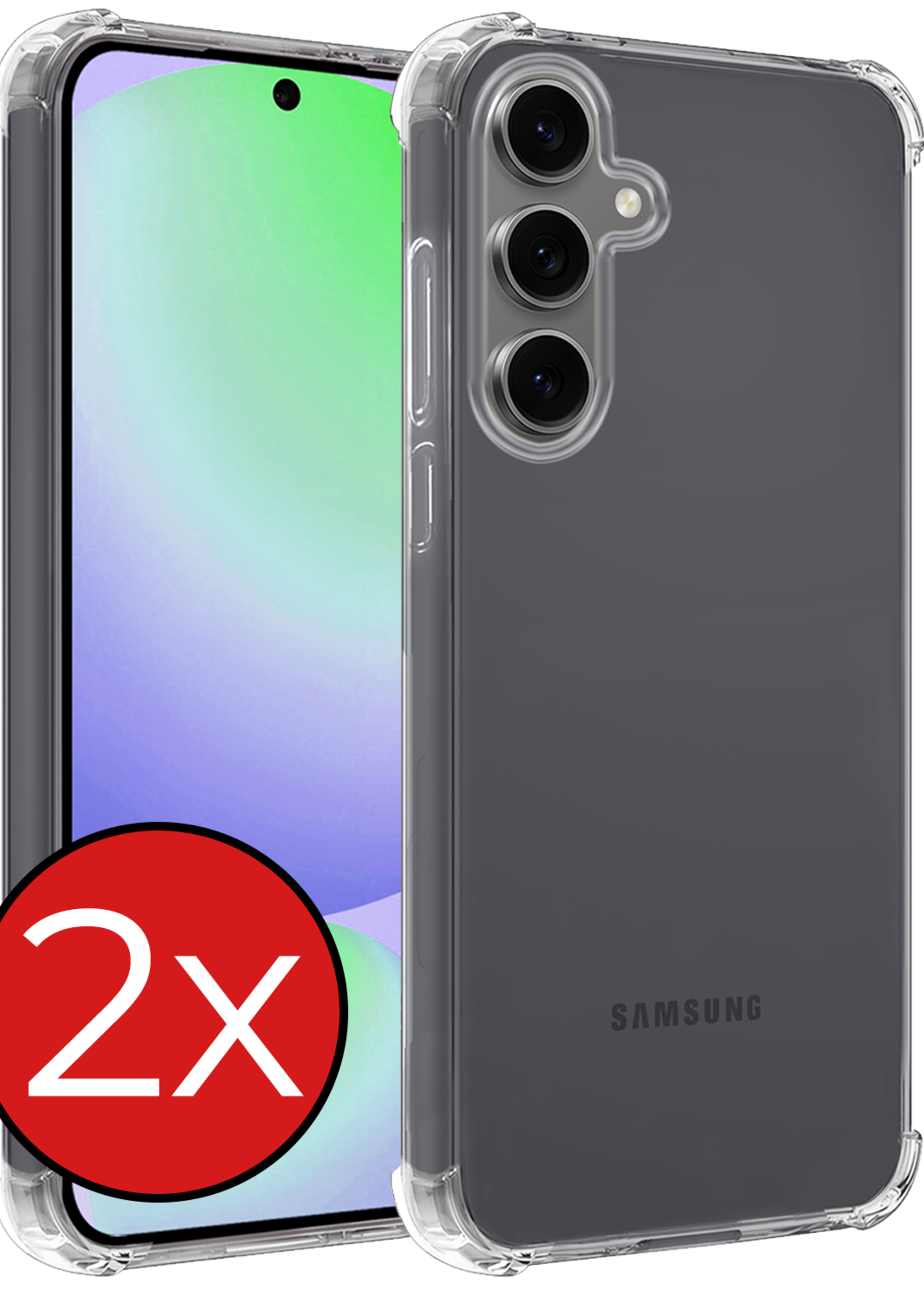 BTH Hoesje Geschikt voor Samsung S24 FE Hoesje Siliconen Shock Proof Case Hoes - Hoes Geschikt voor Samsung Galaxy S24 FE Hoes Cover Case Shockproof - Transparant - 2 PACK
