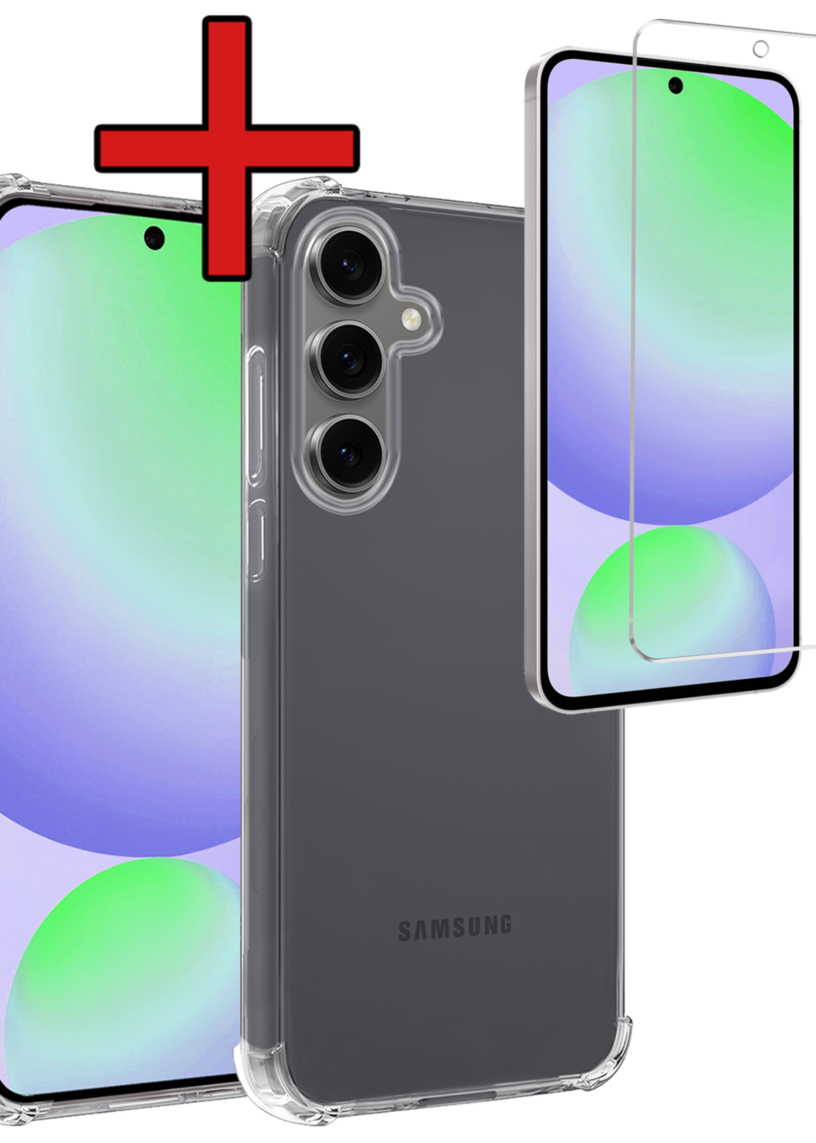 BTH Hoesje Geschikt voor Samsung S24 FE Hoesje Siliconen Shock Proof Case Hoes Met Screenprotector - Hoes Geschikt voor Samsung Galaxy S24 FE Hoes Cover Case Shockproof - Transparant