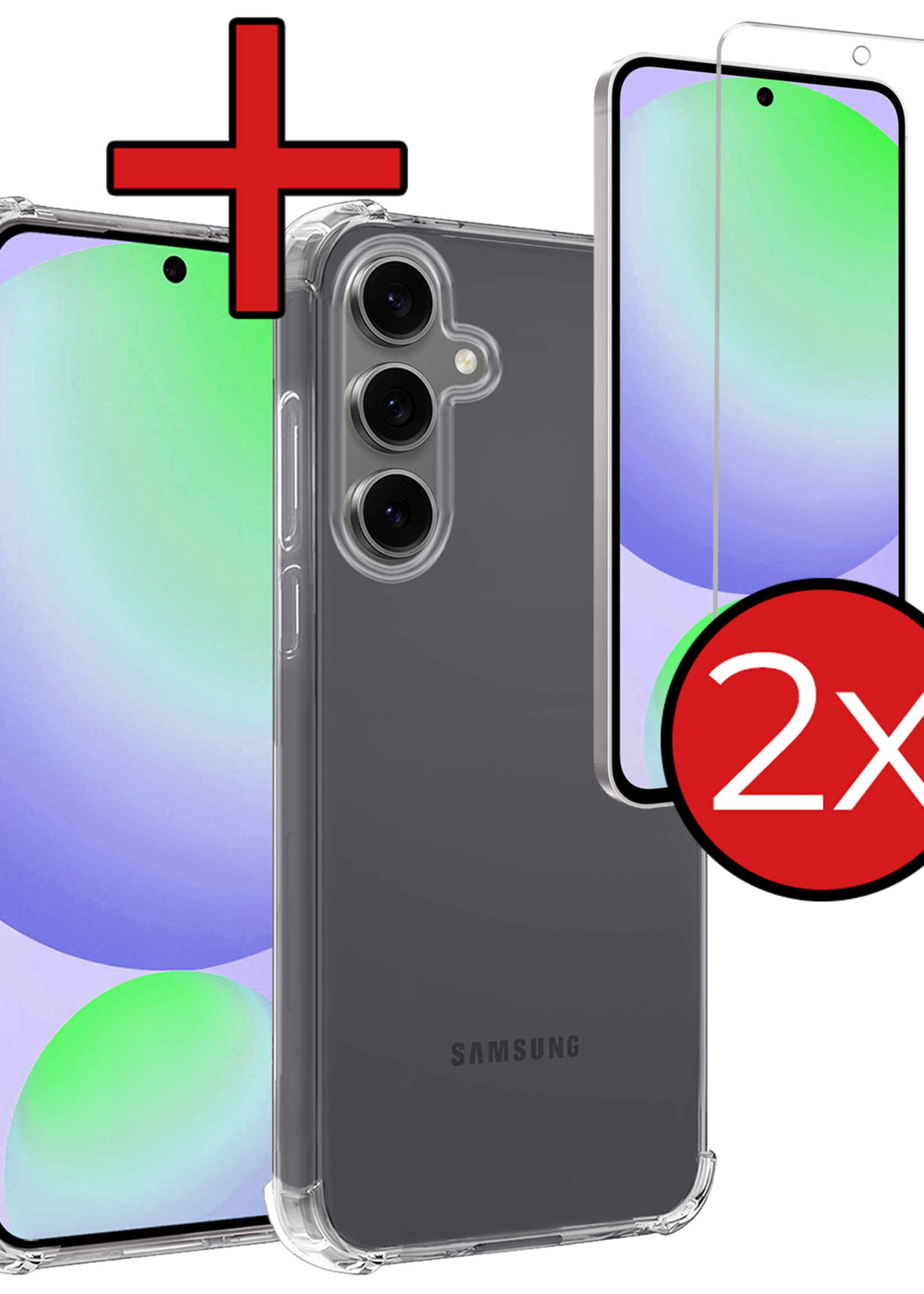 BTH Hoesje Geschikt voor Samsung S24 FE Hoesje Siliconen Shock Proof Case Hoes Met 2x Screenprotector - Hoes Geschikt voor Samsung Galaxy S24 FE Hoes Cover Case Shockproof - Transparant