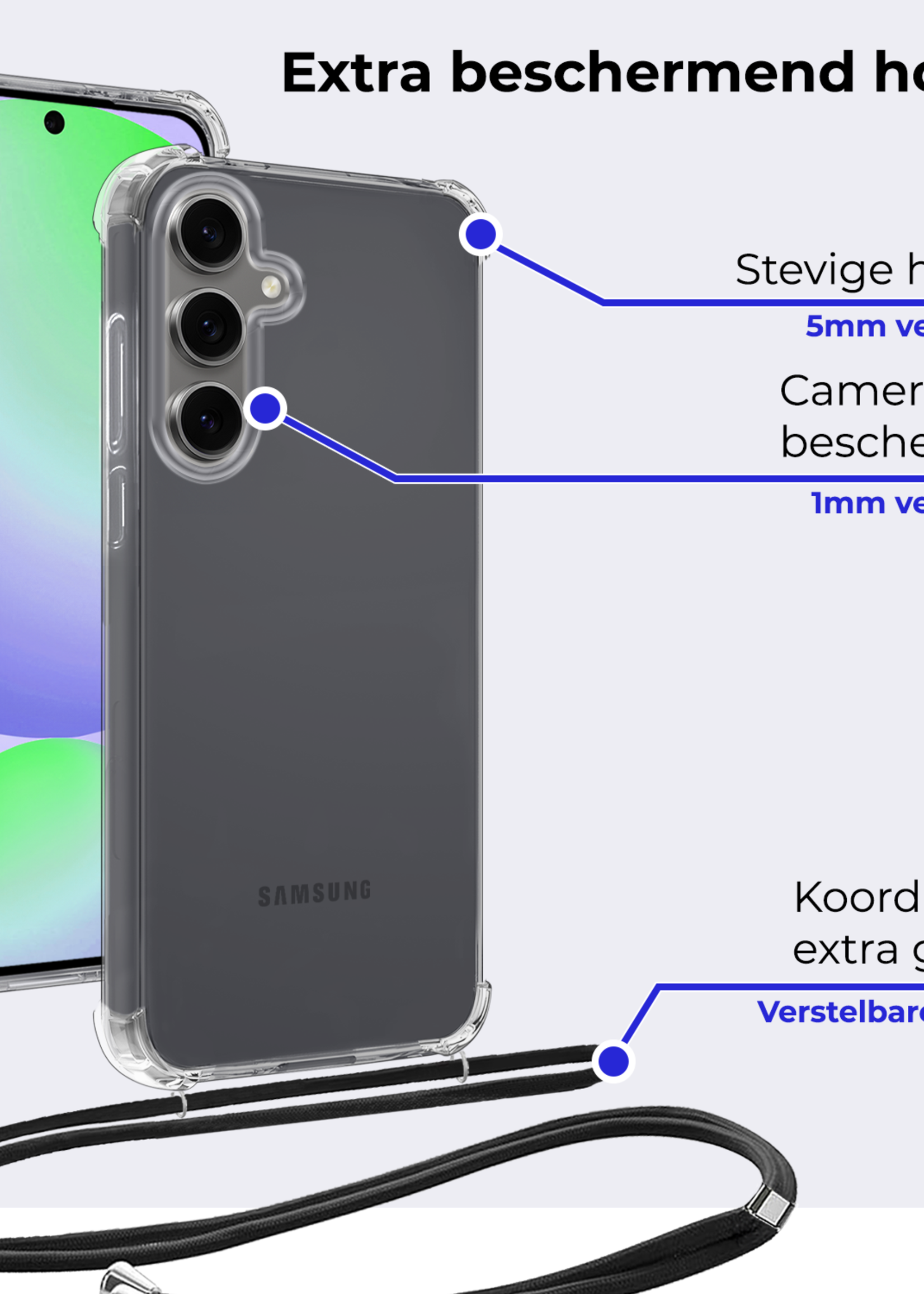 BTH Hoesje Geschikt voor Samsung S24 FE Hoesje Siliconen Shock Proof Hoesje Met Koord Case Met Telefoonkoord - Hoes Geschikt voor Samsung Galaxy S24 FE Hoesje Cover Shockproof Met Koord - Transparant