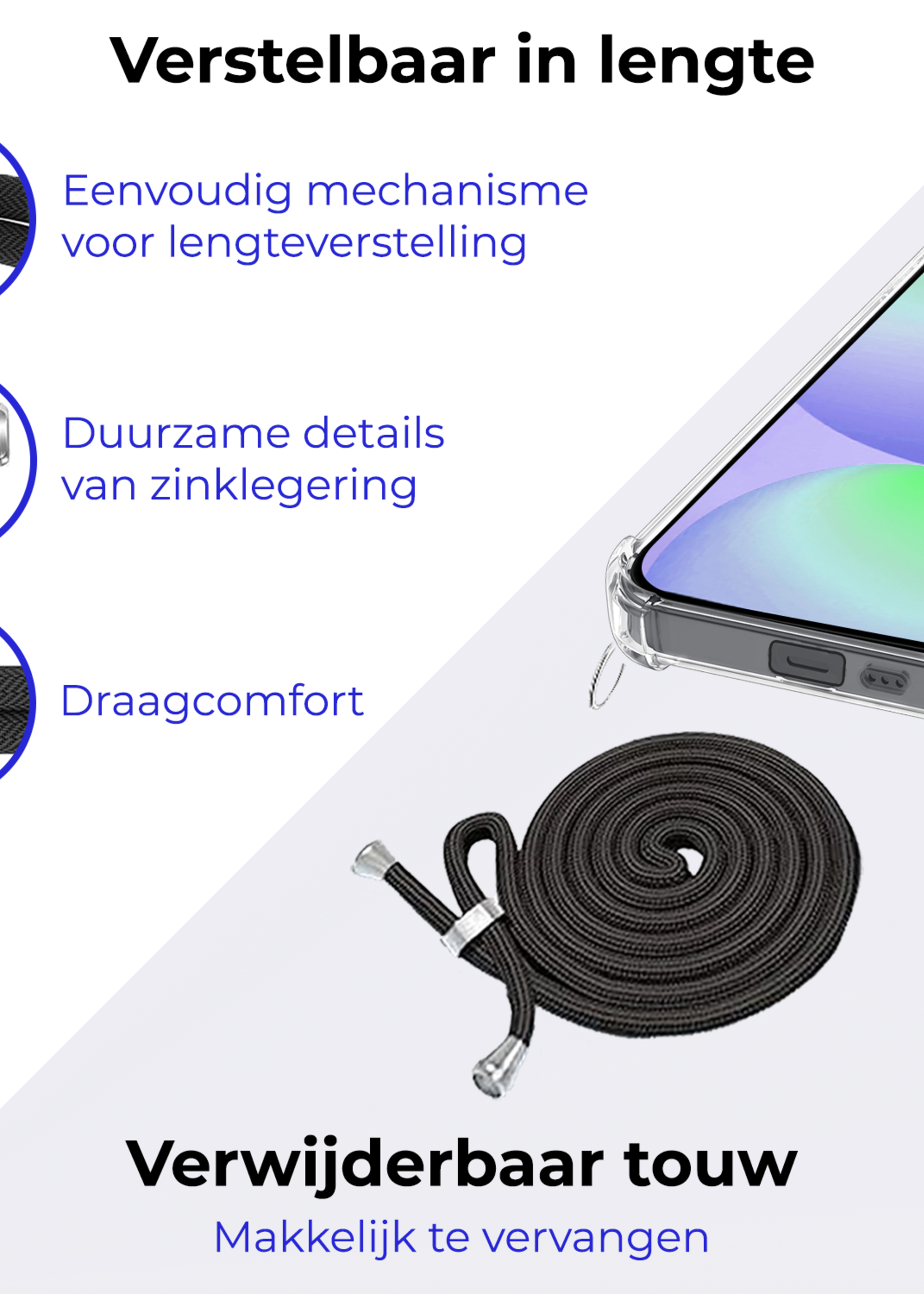 BTH Hoesje Geschikt voor Samsung S24 FE Hoesje Siliconen Shock Proof Hoesje Met Koord Case Met Telefoonkoord - Hoes Geschikt voor Samsung Galaxy S24 FE Hoesje Cover Shockproof Met Koord - Transparant