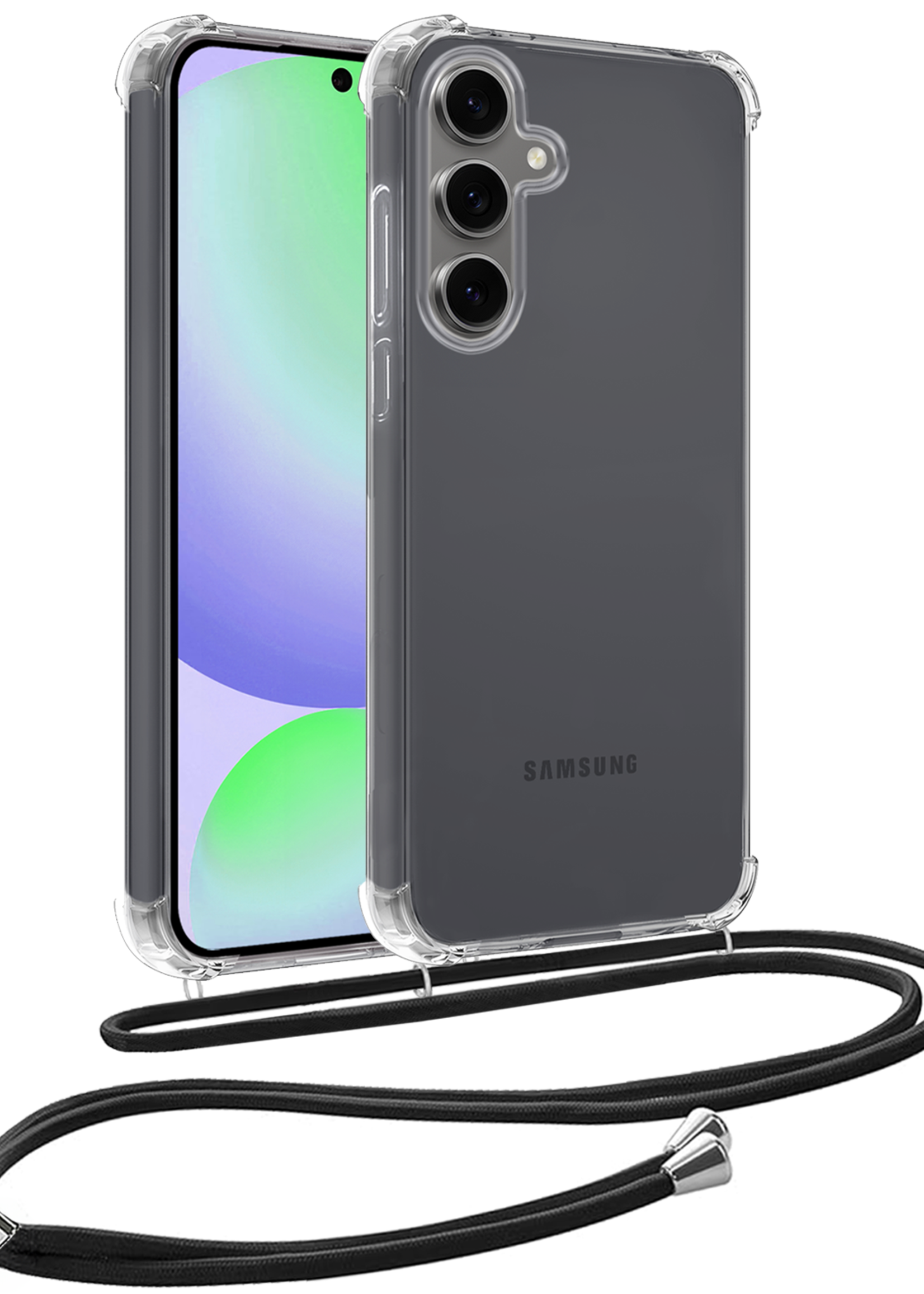 BTH Hoesje Geschikt voor Samsung S24 FE Hoesje Siliconen Shock Proof Hoesje Met Koord Case Met Telefoonkoord - Hoes Geschikt voor Samsung Galaxy S24 FE Hoesje Cover Shockproof Met Koord - Transparant