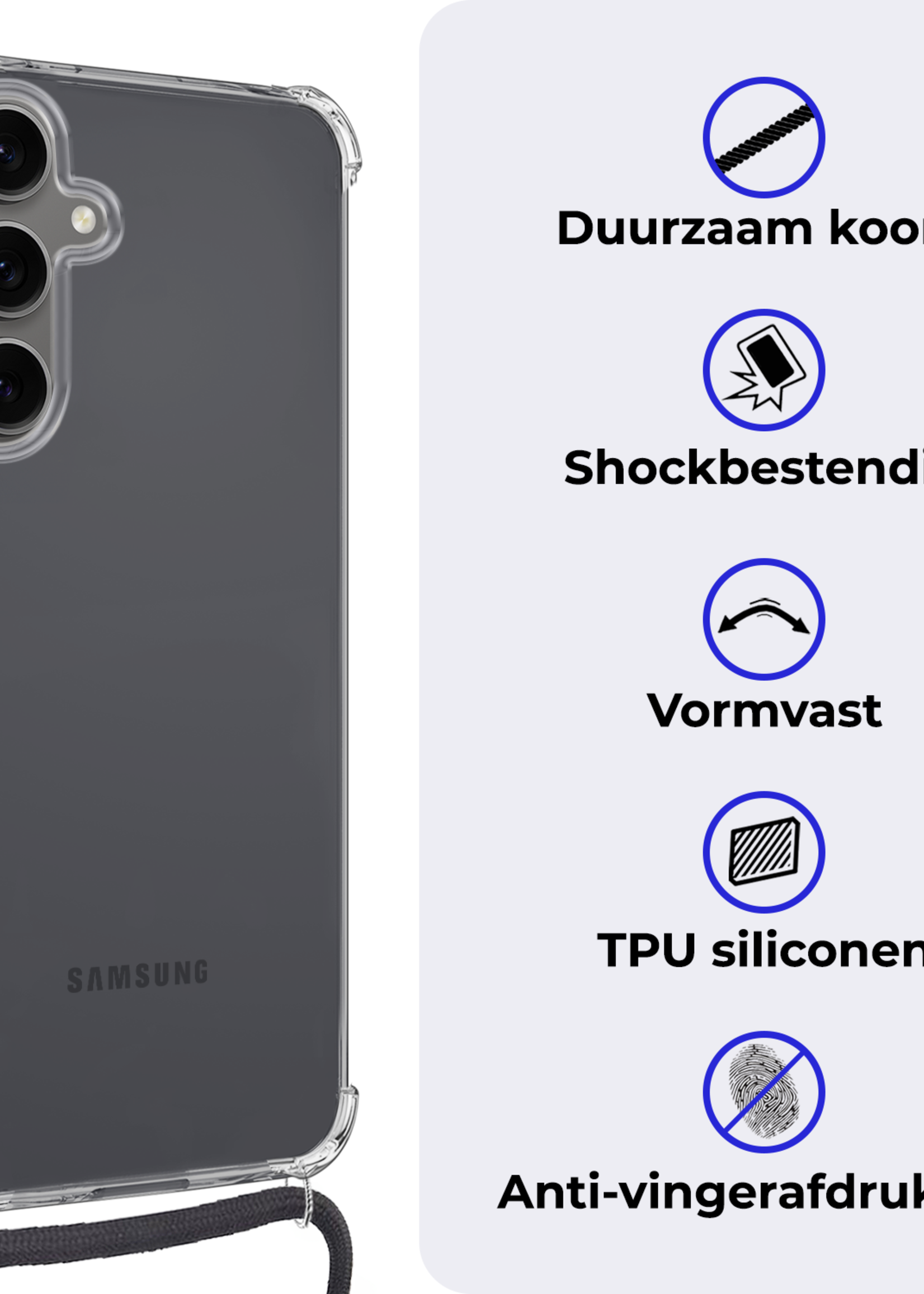 BTH Hoesje Geschikt voor Samsung S24 FE Hoesje Siliconen Shock Proof Hoesje Met Koord Case Met Telefoonkoord - Hoes Geschikt voor Samsung Galaxy S24 FE Hoesje Cover Shockproof Met Koord - Transparant