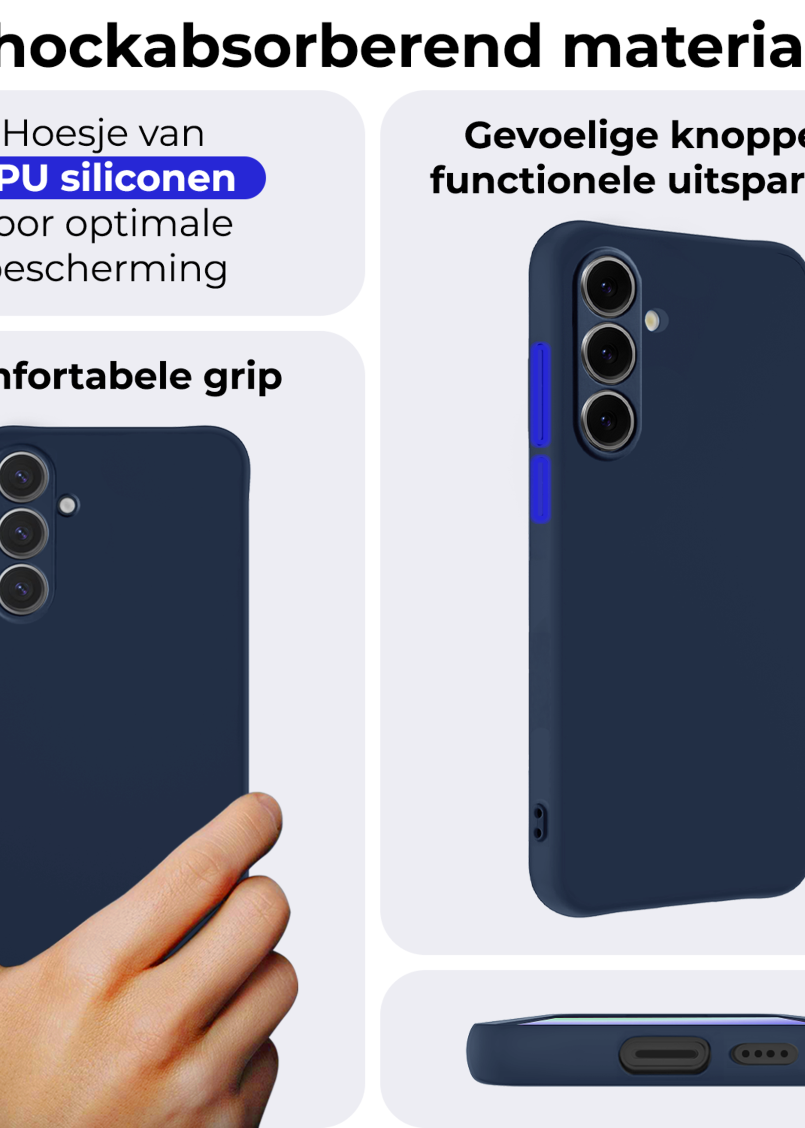BTH Hoesje Geschikt voor Samsung S24 FE Hoesje Siliconen Case Hoes - Hoes Geschikt voor Samsung Galaxy S24 FE Hoes Cover Case - Donkerblauw