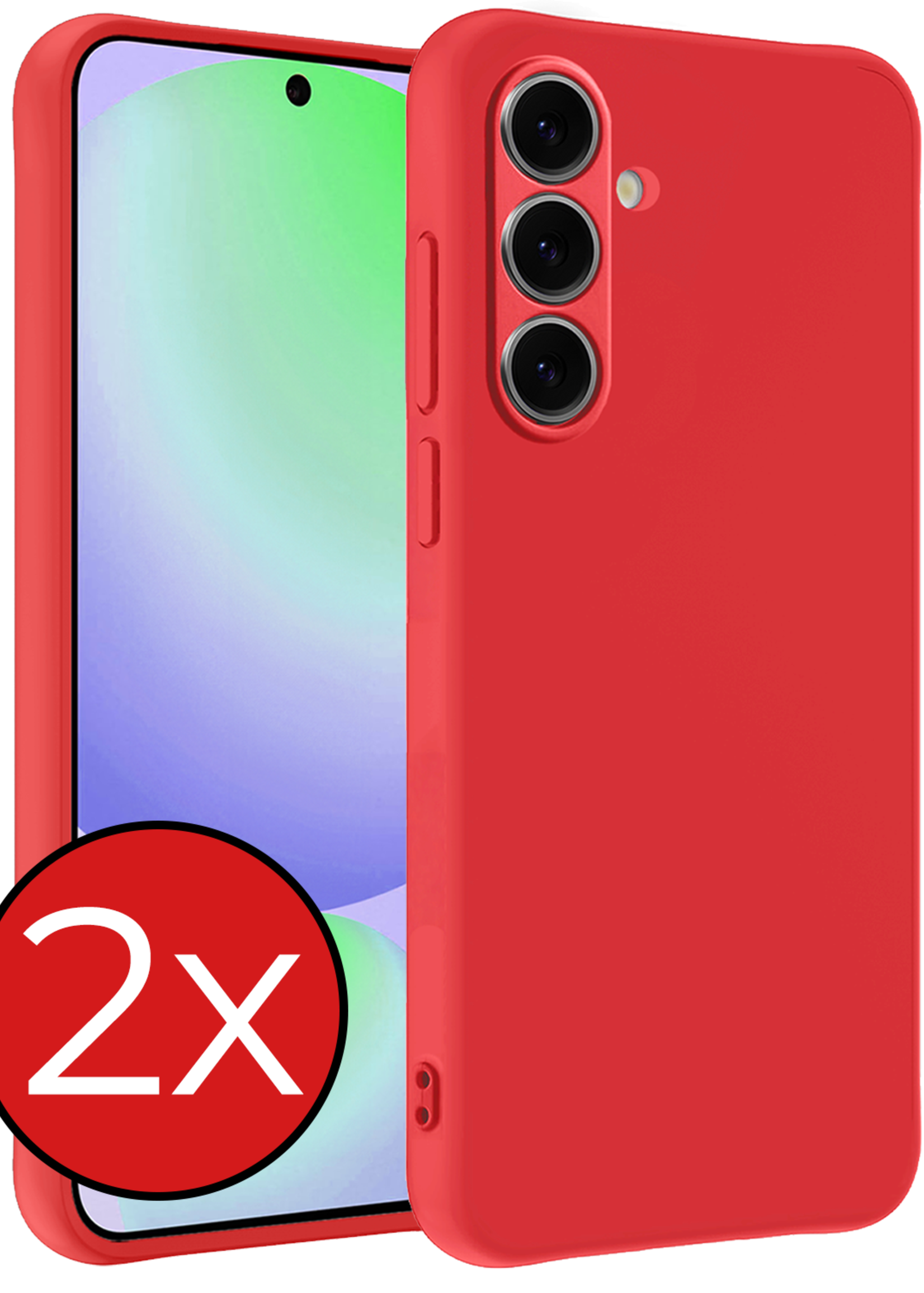 BTH Hoesje Geschikt voor Samsung S24 FE Hoesje Siliconen Case Hoes - Hoes Geschikt voor Samsung Galaxy S24 FE Hoes Cover Case - Rood - 2 PACK