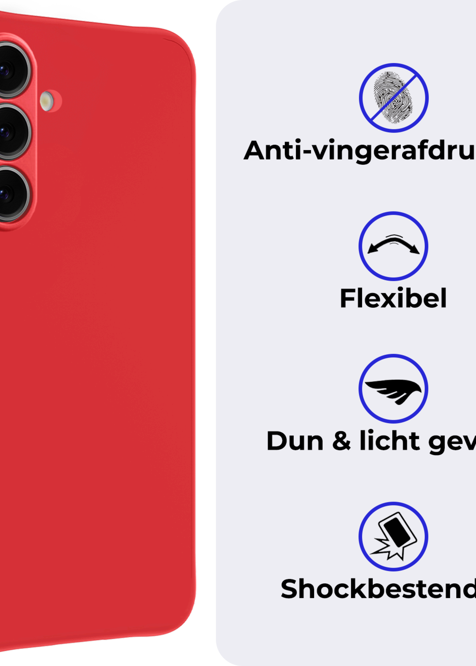 BTH Hoesje Geschikt voor Samsung S24 FE Hoesje Siliconen Case Hoes - Hoes Geschikt voor Samsung Galaxy S24 FE Hoes Cover Case - Rood - 2 PACK