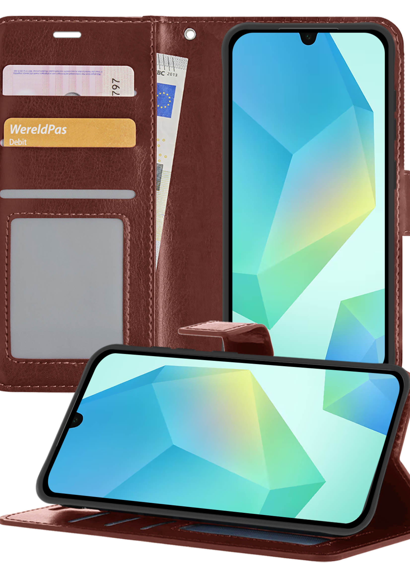 BTH Hoesje Geschikt voor Samsung A16 Hoesje Book Case Hoes Portemonnee Cover Walletcase - Hoes Geschikt voor Samsung Galaxy A16 Hoes Bookcase Hoesje - Bruin