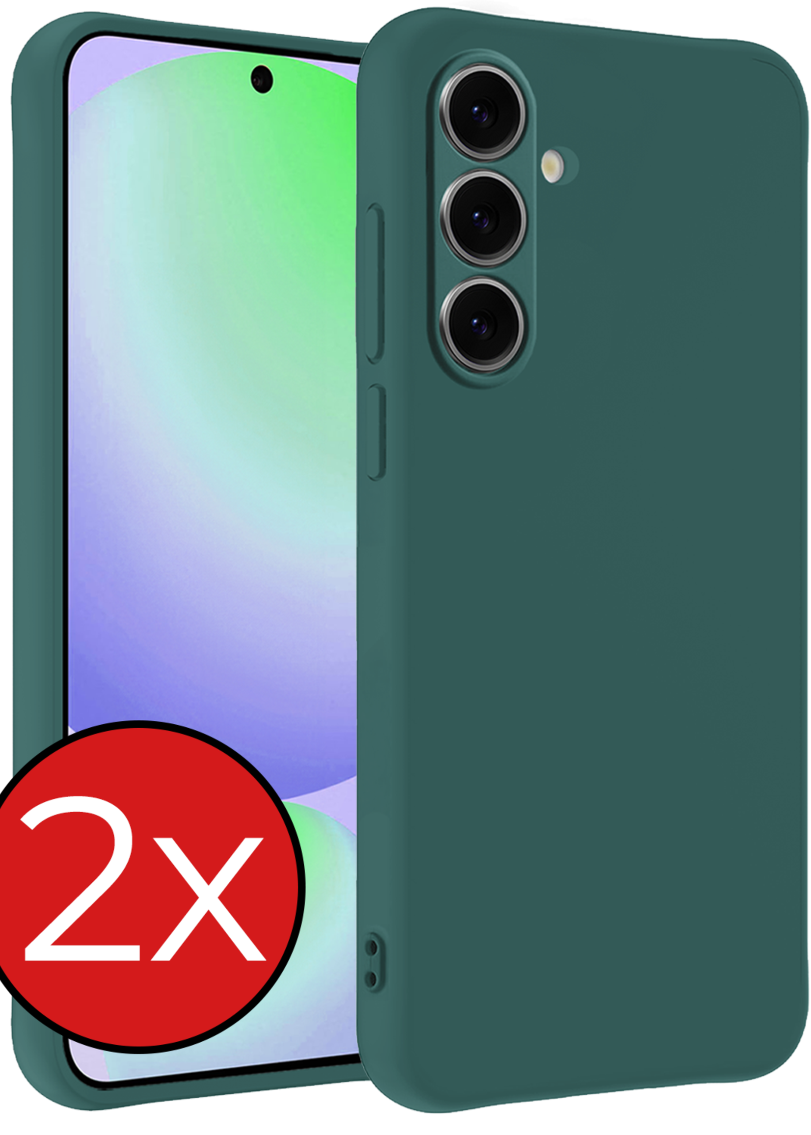 BTH Hoesje Geschikt voor Samsung S24 FE Hoesje Siliconen Case Hoes - Hoes Geschikt voor Samsung Galaxy S24 FE Hoes Cover Case - Donkergroen - 2 PACK