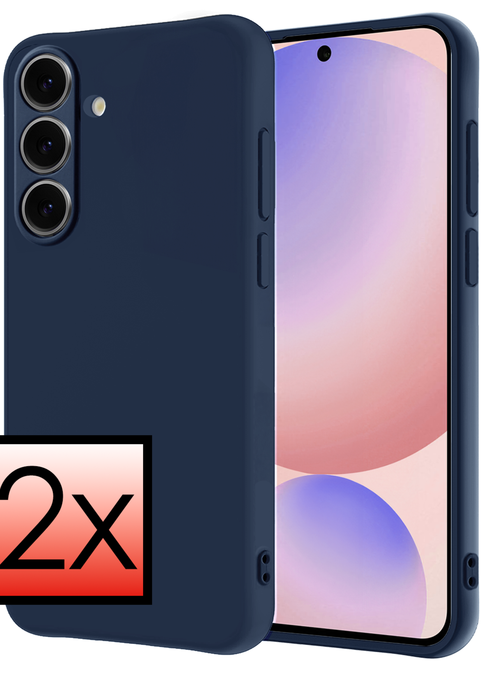 BTH Hoesje Geschikt voor Samsung S24 FE Hoesje Siliconen Case Hoes - Hoes Geschikt voor Samsung Galaxy S24 FE Hoes Cover Case - Donkerblauw - 2 PACK