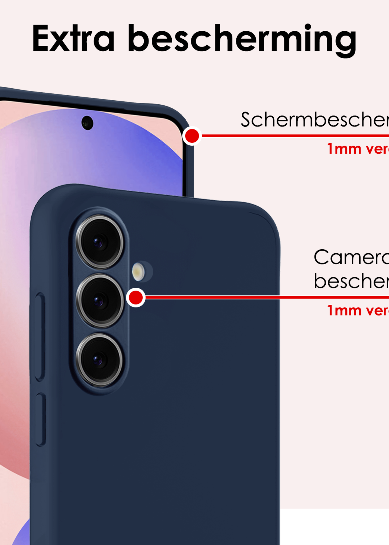 BTH Hoesje Geschikt voor Samsung S24 FE Hoesje Siliconen Case Hoes - Hoes Geschikt voor Samsung Galaxy S24 FE Hoes Cover Case - Donkerblauw - 2 PACK