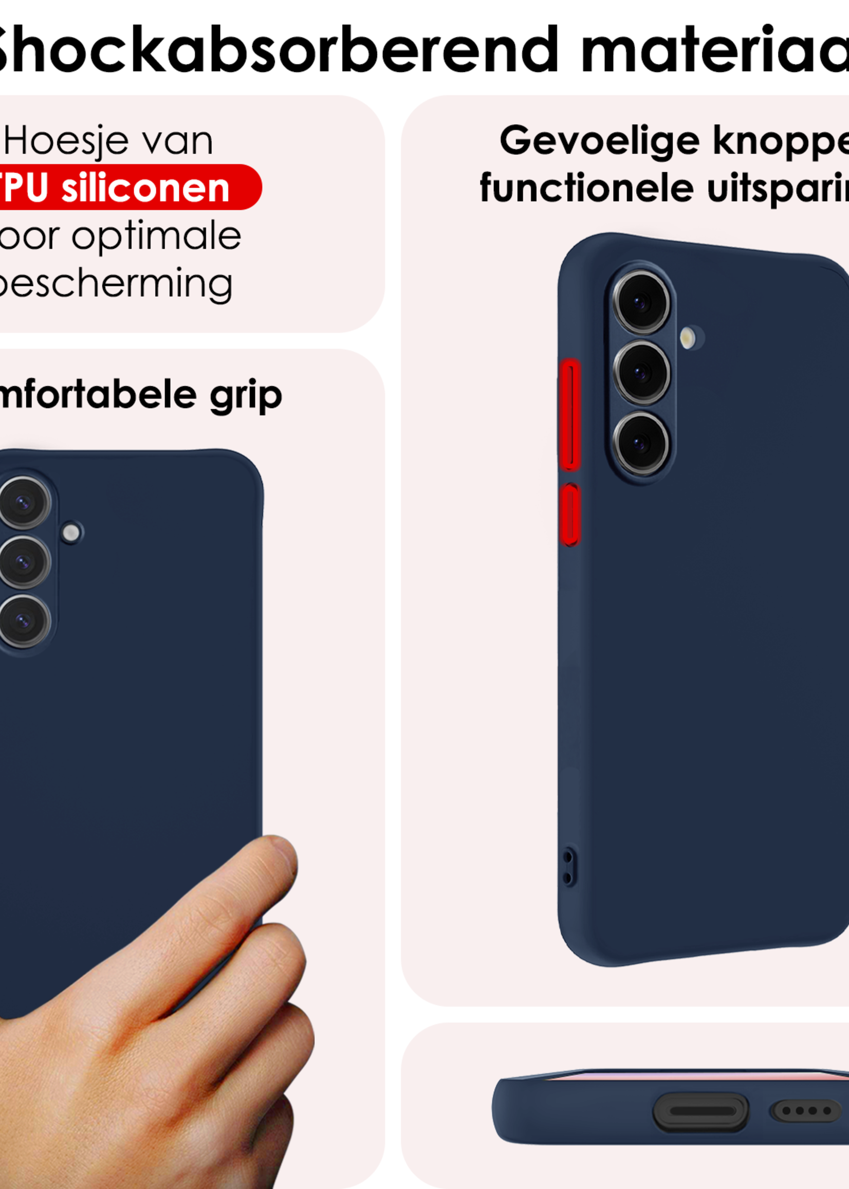 BTH Hoesje Geschikt voor Samsung S24 FE Hoesje Siliconen Case Hoes - Hoes Geschikt voor Samsung Galaxy S24 FE Hoes Cover Case - Donkerblauw - 2 PACK