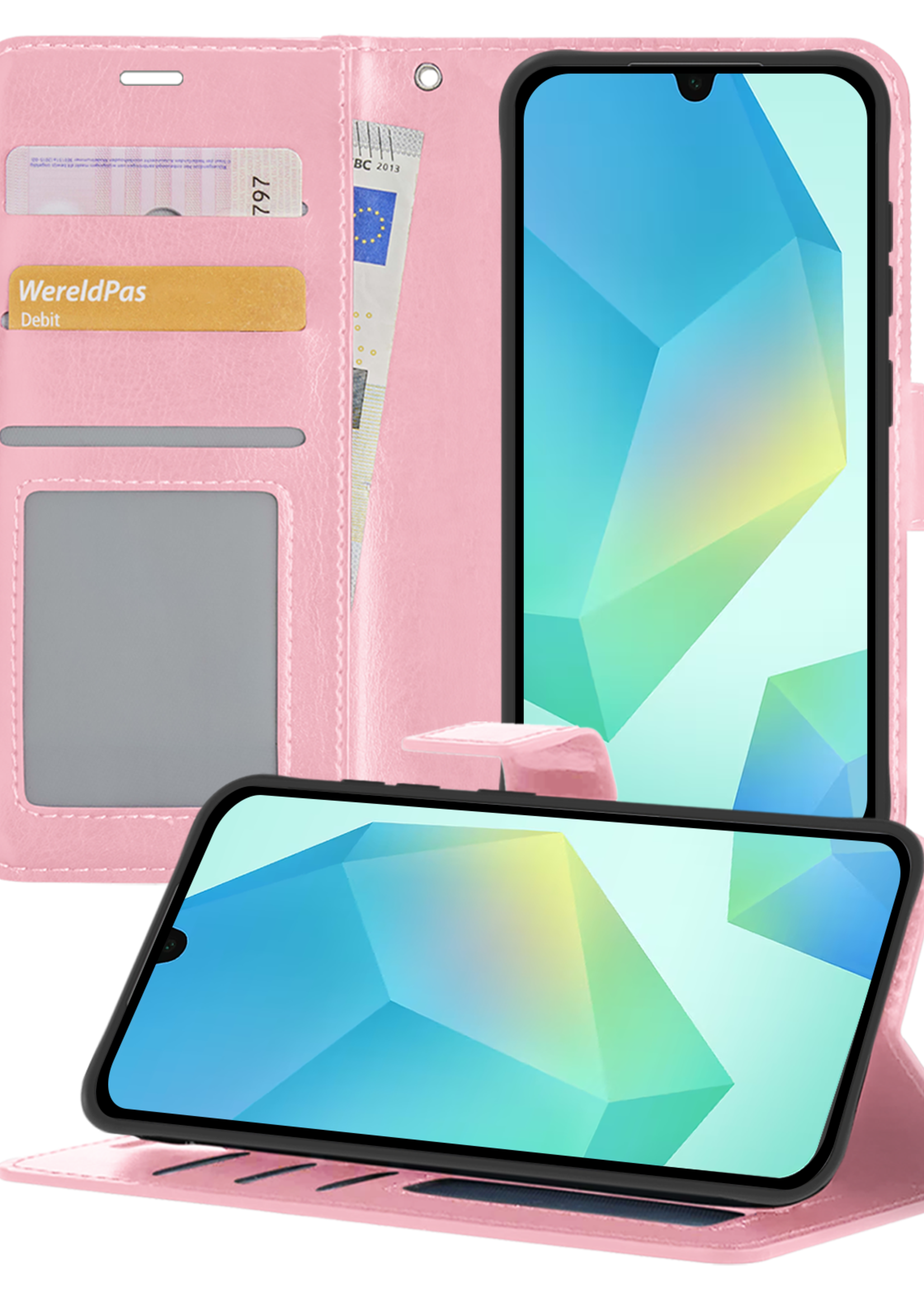 BTH Hoesje Geschikt voor Samsung A16 Hoesje Book Case Hoes Portemonnee Cover Walletcase - Hoes Geschikt voor Samsung Galaxy A16 Hoes Bookcase Hoesje - Lichtroze