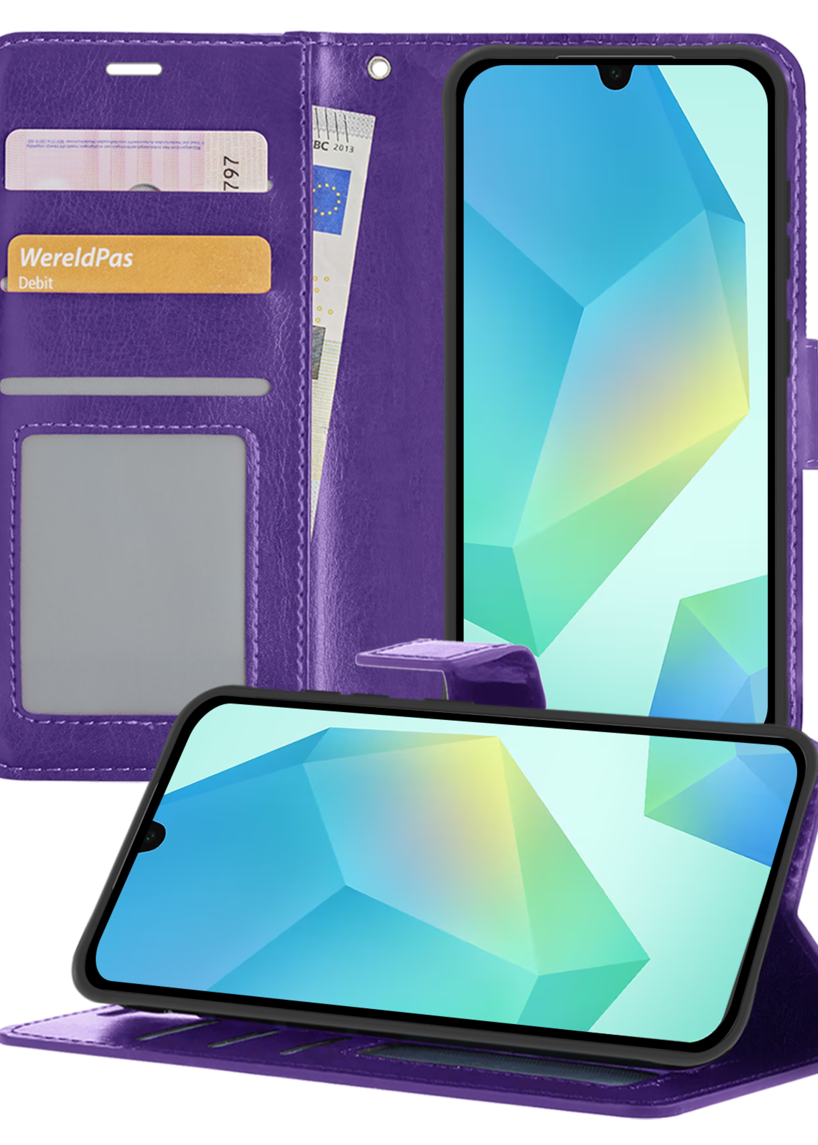 BTH Hoesje Geschikt voor Samsung A16 Hoesje Book Case Hoes Portemonnee Cover Walletcase - Hoes Geschikt voor Samsung Galaxy A16 Hoes Bookcase Hoesje - Paars