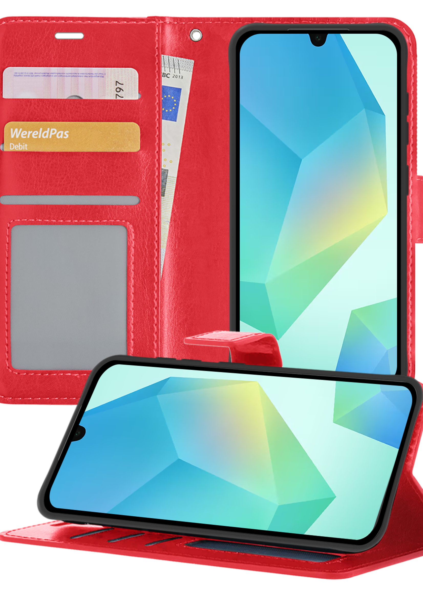 BTH Hoesje Geschikt voor Samsung A16 Hoesje Book Case Hoes Portemonnee Cover Walletcase - Hoes Geschikt voor Samsung Galaxy A16 Hoes Bookcase Hoesje - Rood