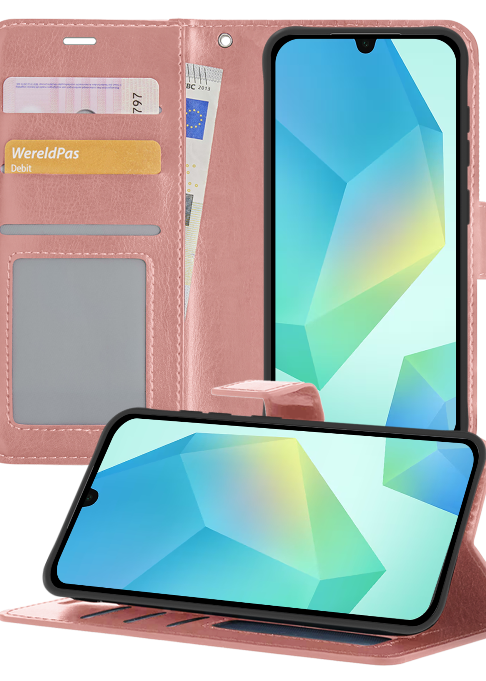 BTH Hoesje Geschikt voor Samsung A16 Hoesje Book Case Hoes Portemonnee Cover Walletcase - Hoes Geschikt voor Samsung Galaxy A16 Hoes Bookcase Hoesje - Rosé goud