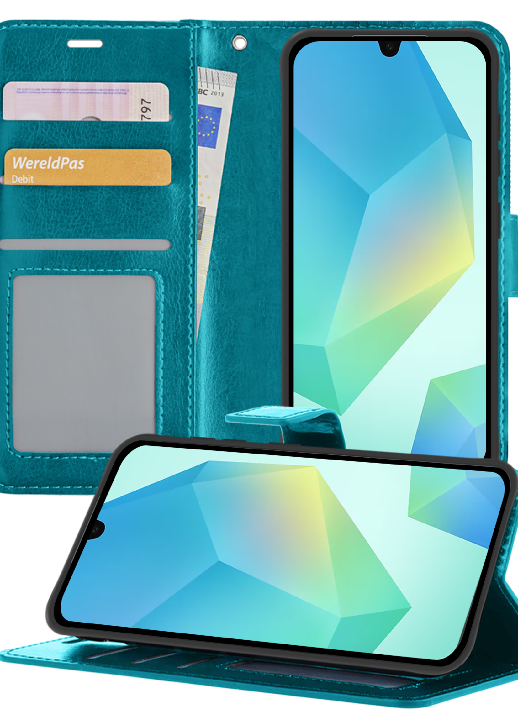BTH Hoesje Geschikt voor Samsung A16 Hoesje Book Case Hoes Portemonnee Cover Walletcase - Hoes Geschikt voor Samsung Galaxy A16 Hoes Bookcase Hoesje - Turquoise