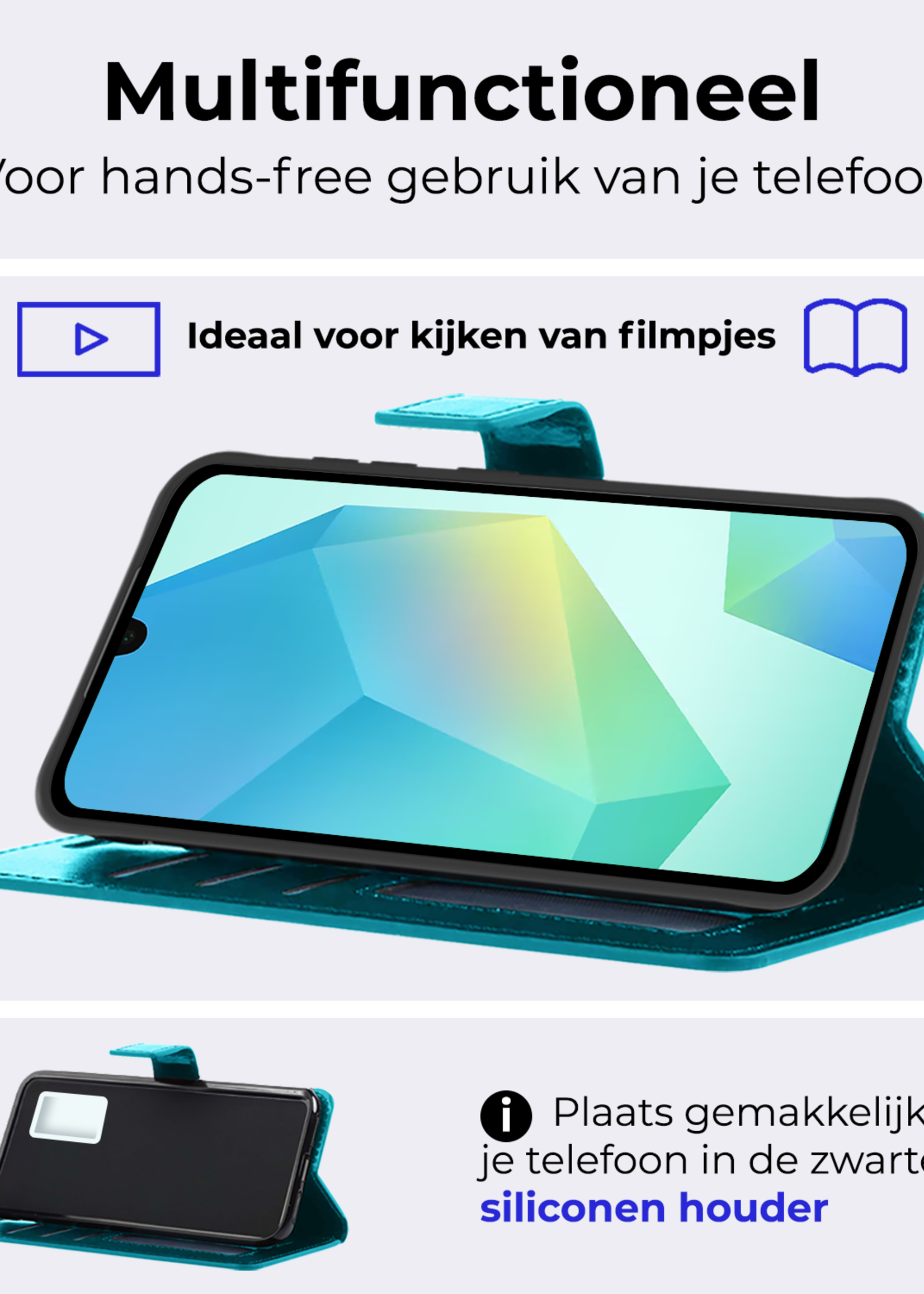 BTH Hoesje Geschikt voor Samsung A16 Hoesje Book Case Hoes Portemonnee Cover Walletcase - Hoes Geschikt voor Samsung Galaxy A16 Hoes Bookcase Hoesje - Turquoise