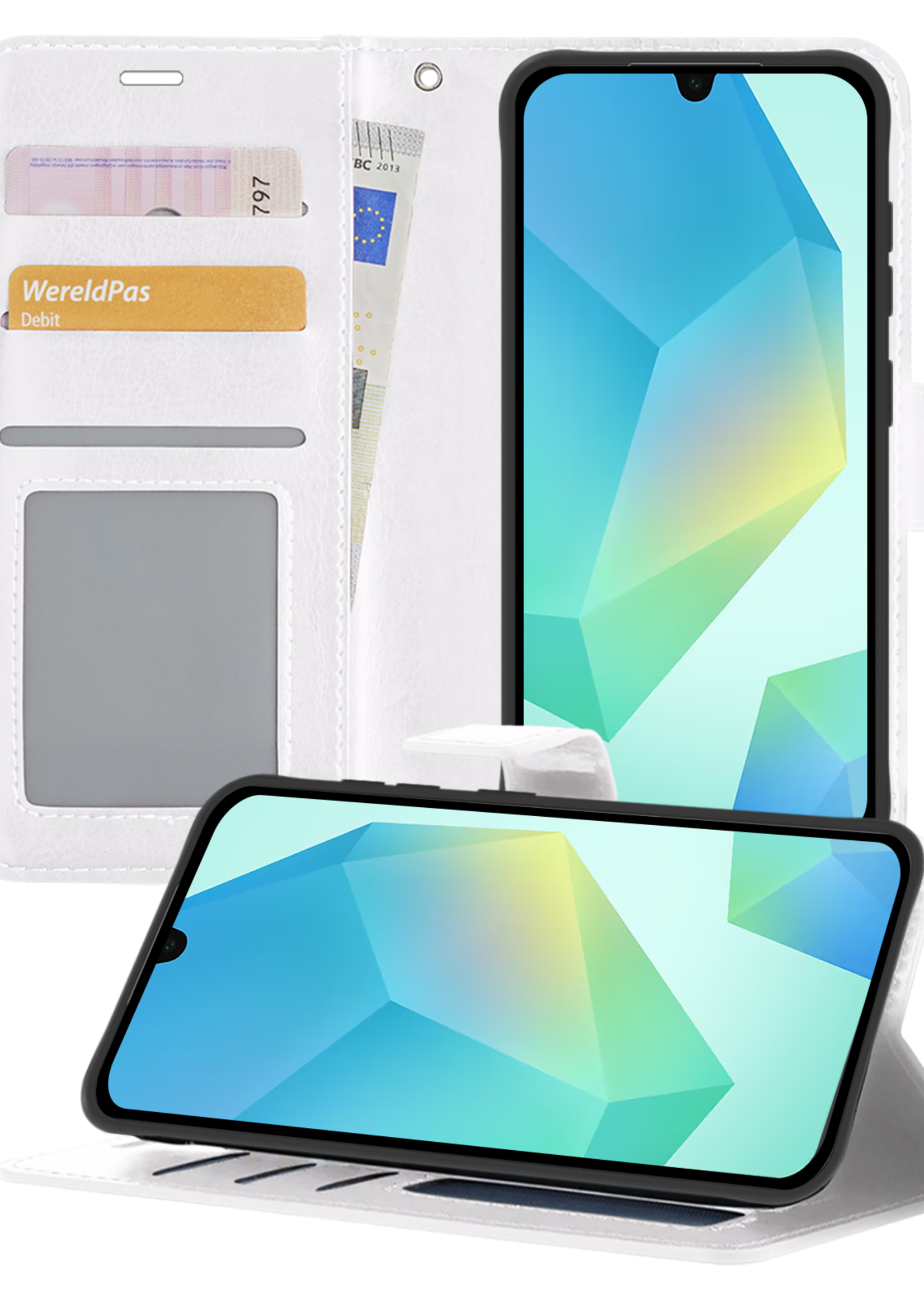 BTH Hoesje Geschikt voor Samsung A16 Hoesje Book Case Hoes Portemonnee Cover Walletcase - Hoes Geschikt voor Samsung Galaxy A16 Hoes Bookcase Hoesje - Wit
