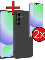 BTH BTH Samsung Galaxy S24 FE Hoesje Siliconen Met 2x Screenprotector - Zwart