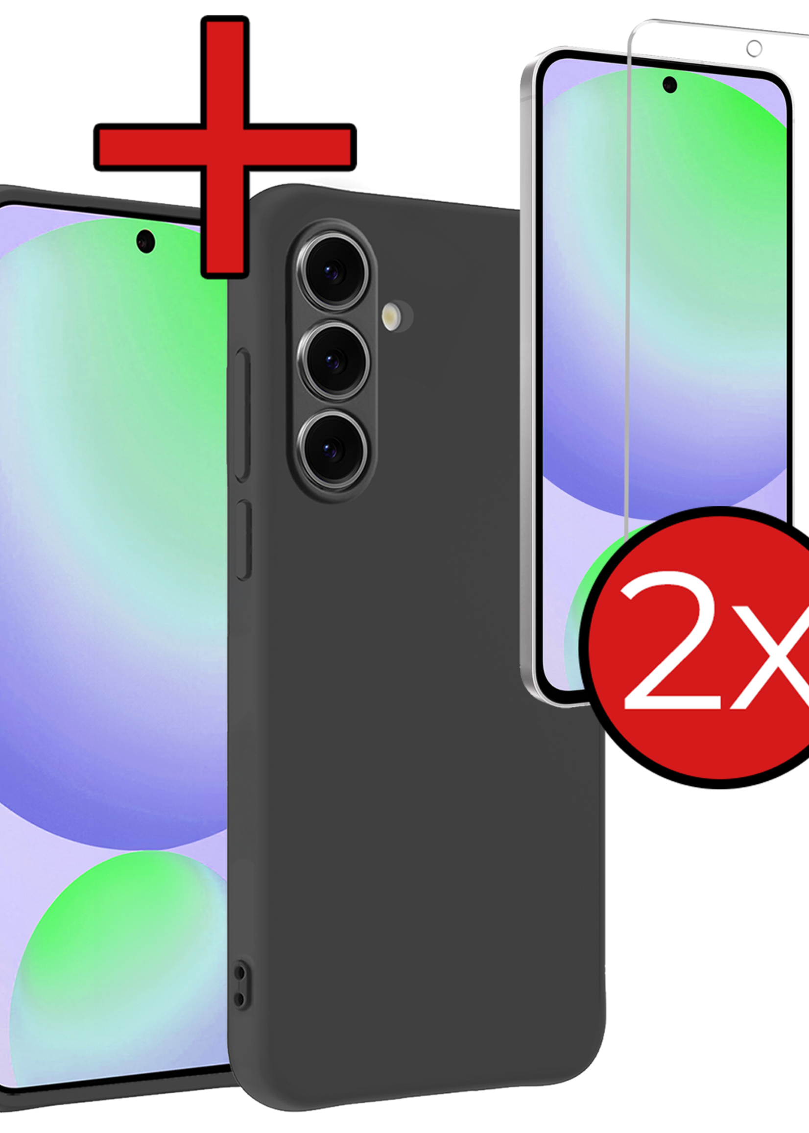 BTH Hoesje Geschikt voor Samsung S24 FE Hoesje Siliconen Case Hoes Met 2x Screenprotector - Hoes Geschikt voor Samsung Galaxy S24 FE Hoes Cover Case - Zwart