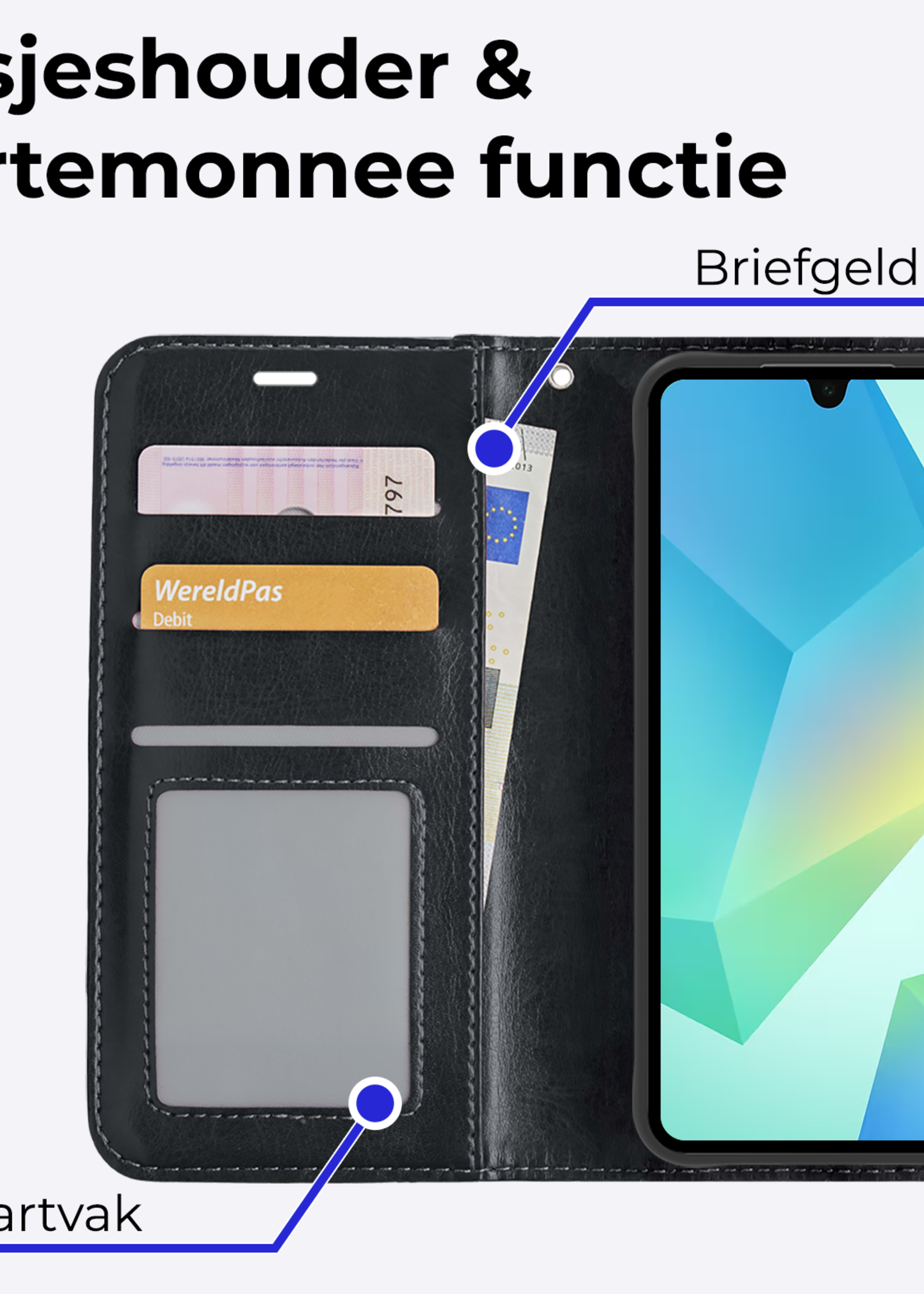 BTH Hoesje Geschikt voor Samsung A16 Hoesje Book Case Hoes Portemonnee Cover Walletcase - Hoes Geschikt voor Samsung Galaxy A16 Hoes Bookcase Hoesje - Zwart