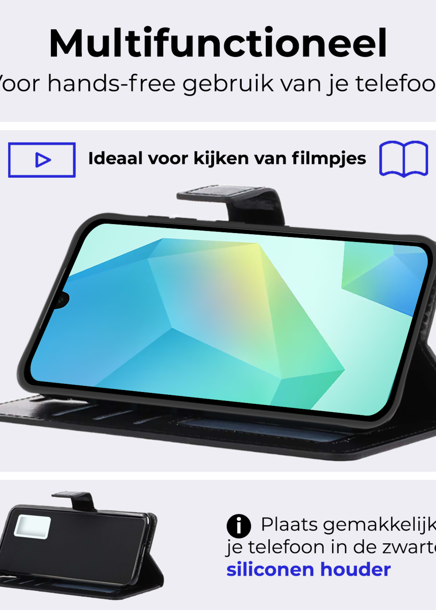 BTH Hoesje Geschikt voor Samsung A16 Hoesje Book Case Hoes Portemonnee Cover Walletcase - Hoes Geschikt voor Samsung Galaxy A16 Hoes Bookcase Hoesje - Zwart