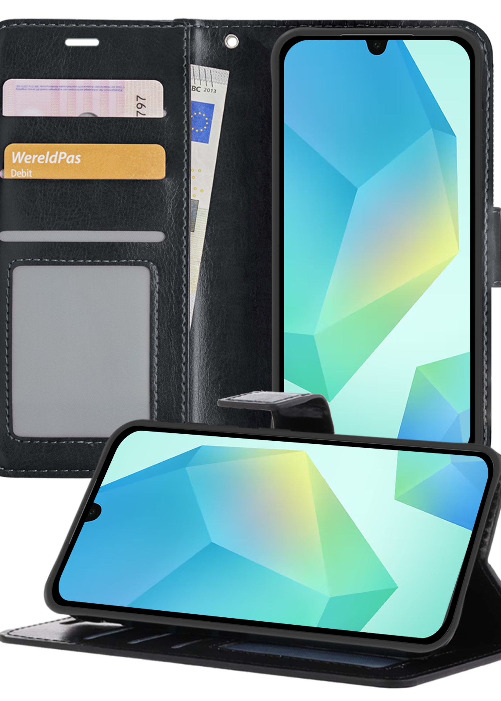 BTH Hoesje Geschikt voor Samsung A16 Hoesje Book Case Hoes Portemonnee Cover Walletcase - Hoes Geschikt voor Samsung Galaxy A16 Hoes Bookcase Hoesje - Zwart