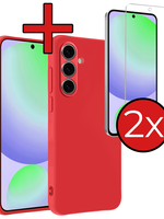 BTH BTH Samsung Galaxy S24 FE Hoesje Siliconen Met 2x Screenprotector - Rood