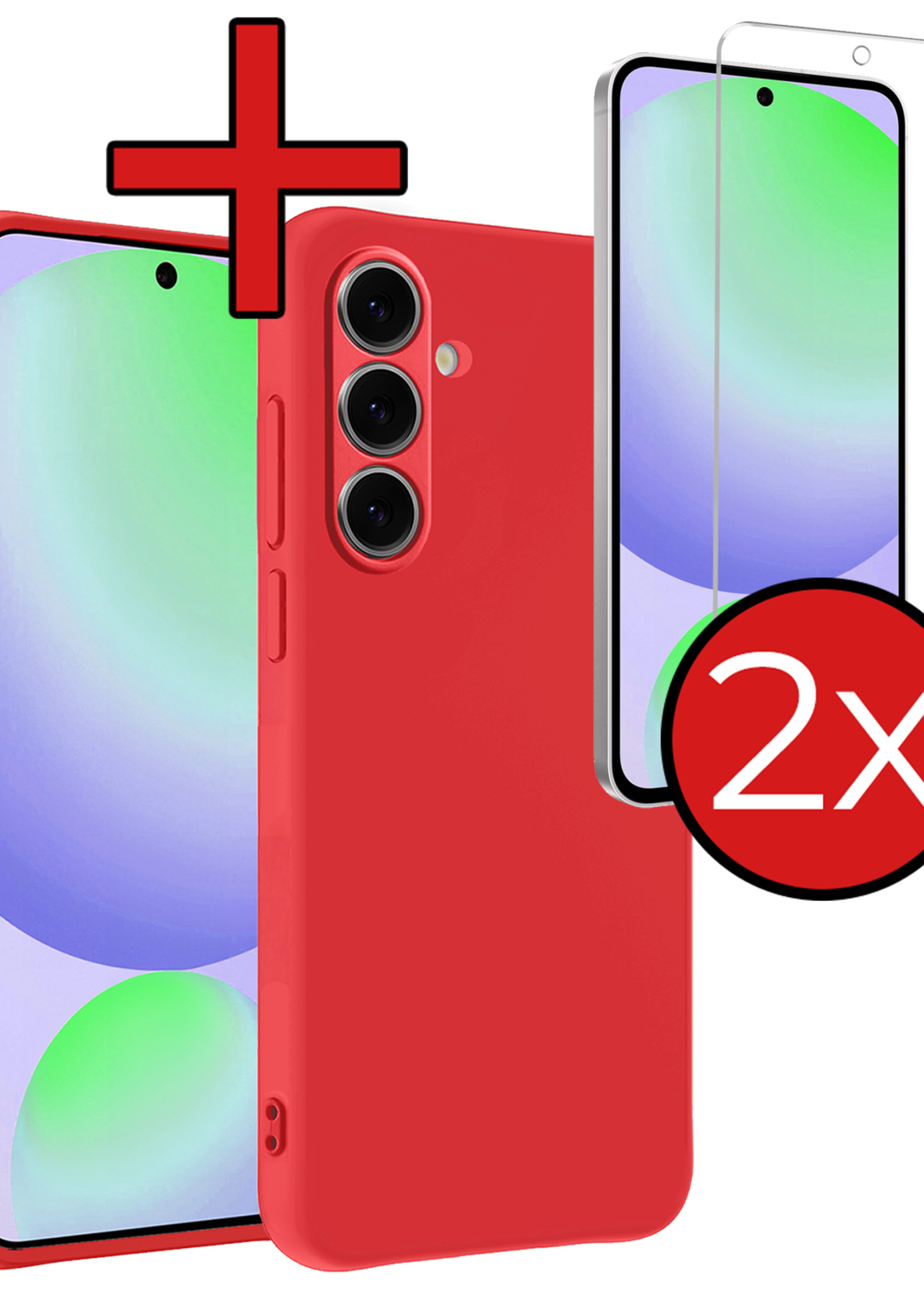 BTH Hoesje Geschikt voor Samsung S24 FE Hoesje Siliconen Case Hoes Met 2x Screenprotector - Hoes Geschikt voor Samsung Galaxy S24 FE Hoes Cover Case - Rood