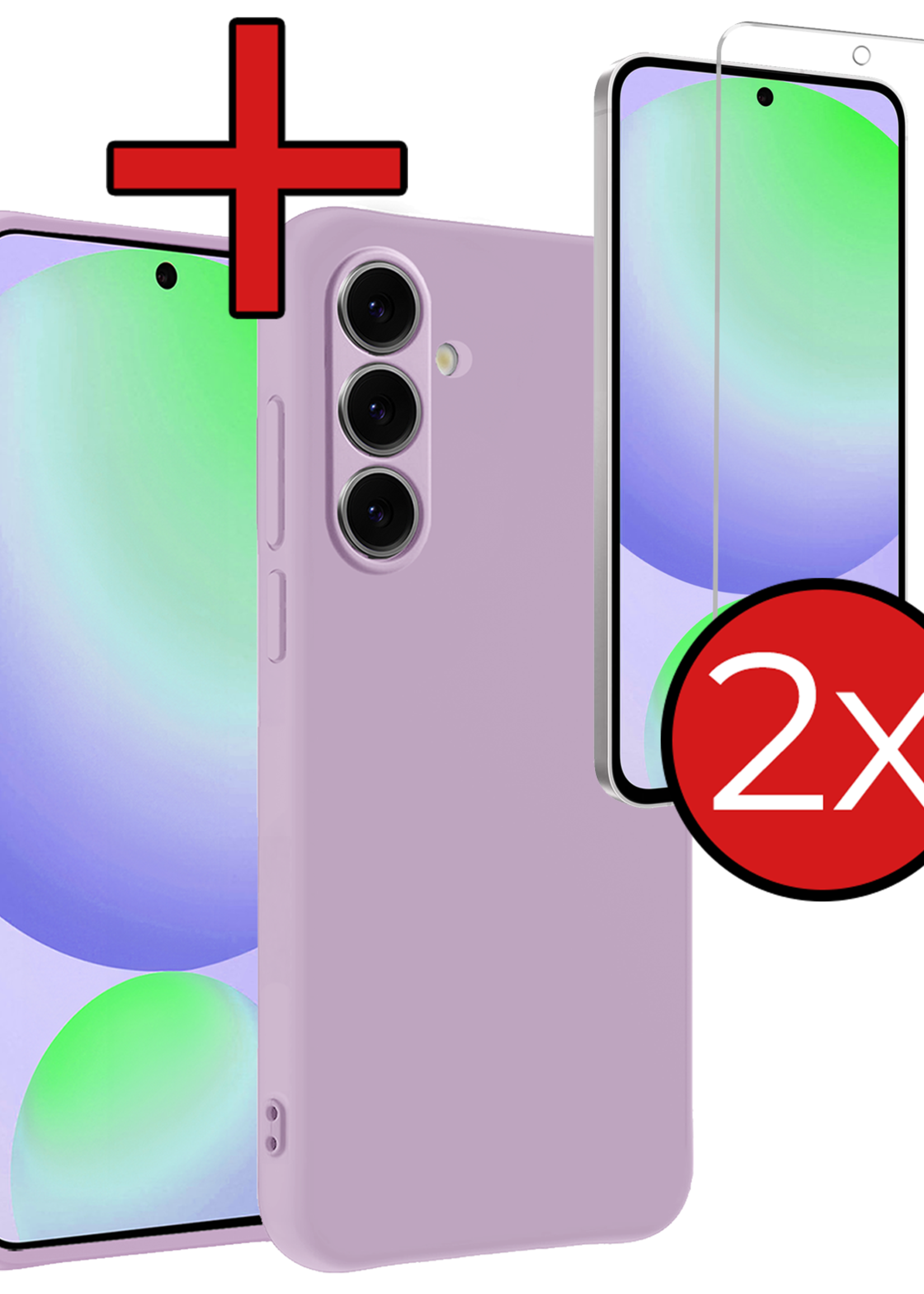 BTH Hoesje Geschikt voor Samsung S24 FE Hoesje Siliconen Case Hoes Met 2x Screenprotector - Hoes Geschikt voor Samsung Galaxy S24 FE Hoes Cover Case - Lila