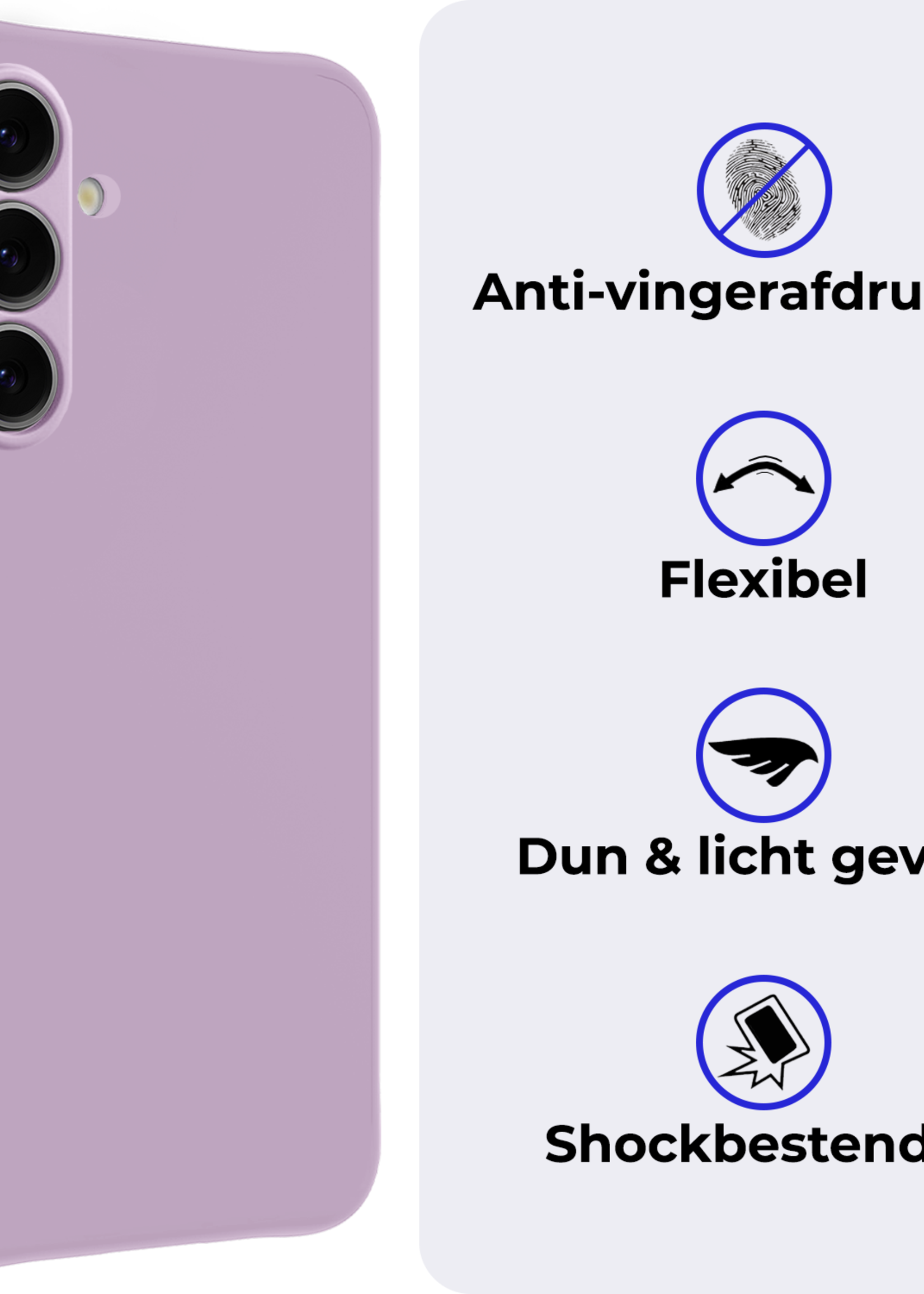 BTH Hoesje Geschikt voor Samsung S24 FE Hoesje Siliconen Case Hoes Met 2x Screenprotector - Hoes Geschikt voor Samsung Galaxy S24 FE Hoes Cover Case - Lila